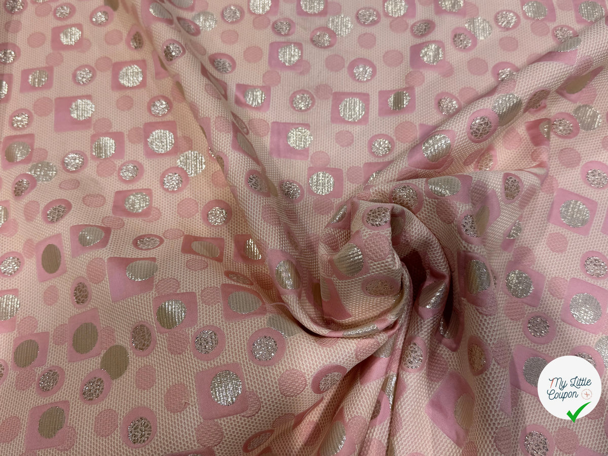 JACQUARD MÉTALLISÉ MOTIFS CIRCULAIRES ET GÉOMÉTRIQUES OR ROSE - My Little Coupon