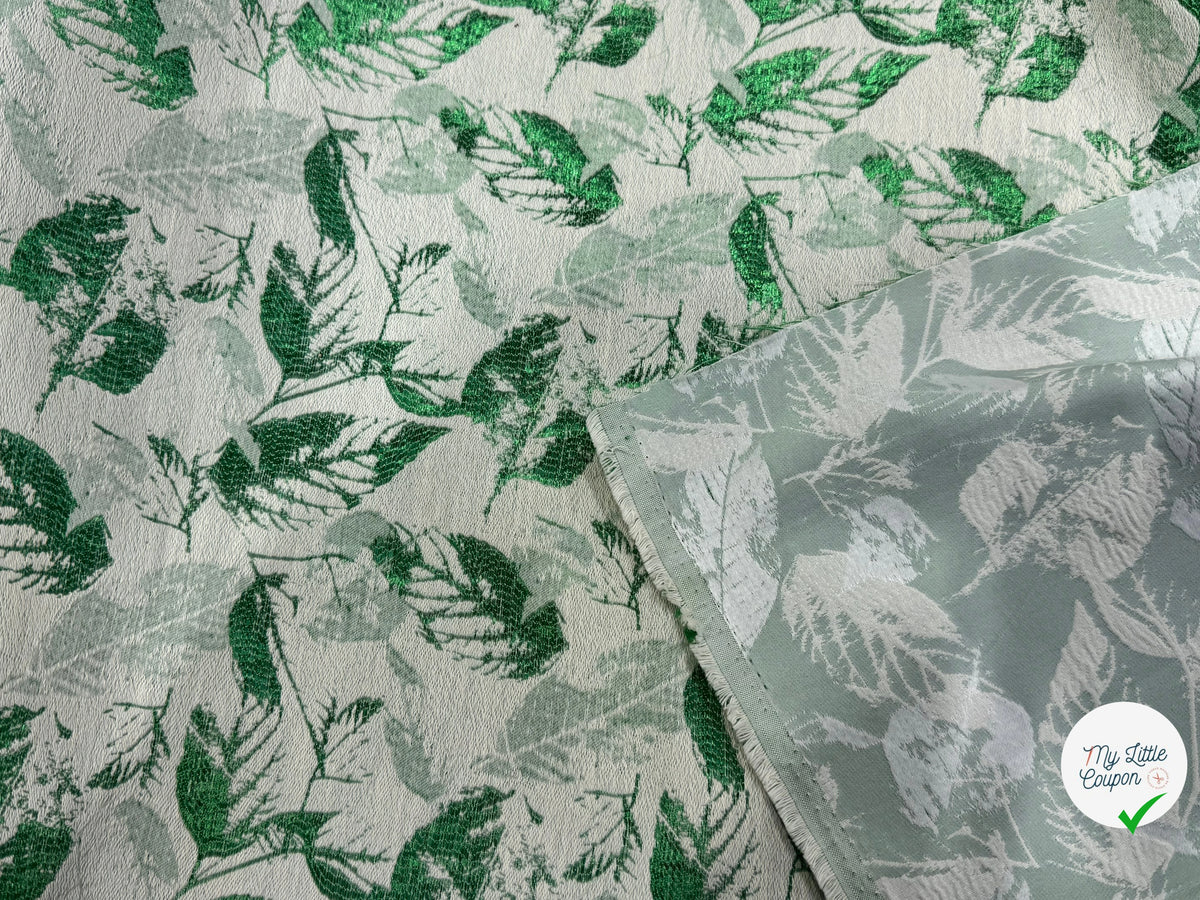 JACQUARD MOTIF FEUILLAGE VERT FOND ÉCRU - My Little Coupon