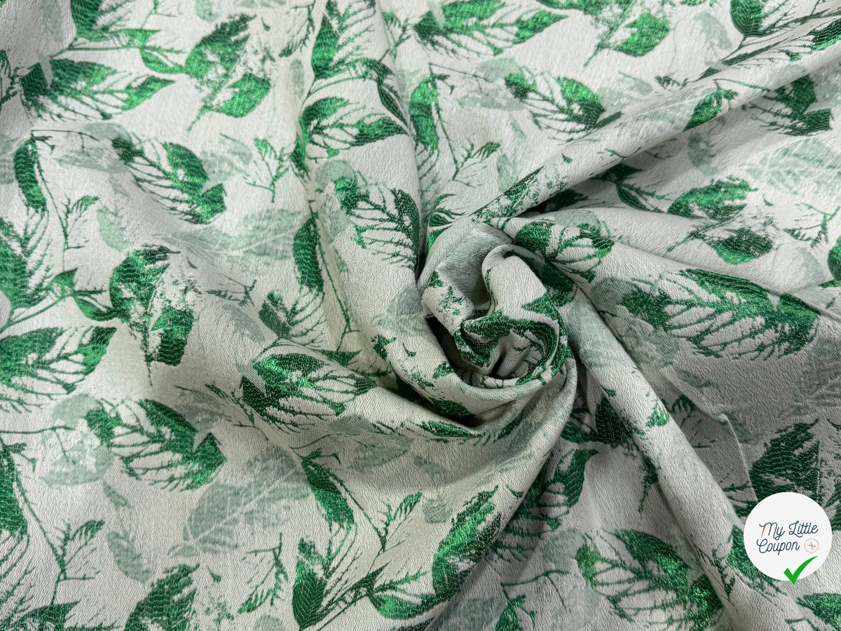 JACQUARD MOTIF FEUILLAGE VERT FOND ÉCRU - My Little Coupon