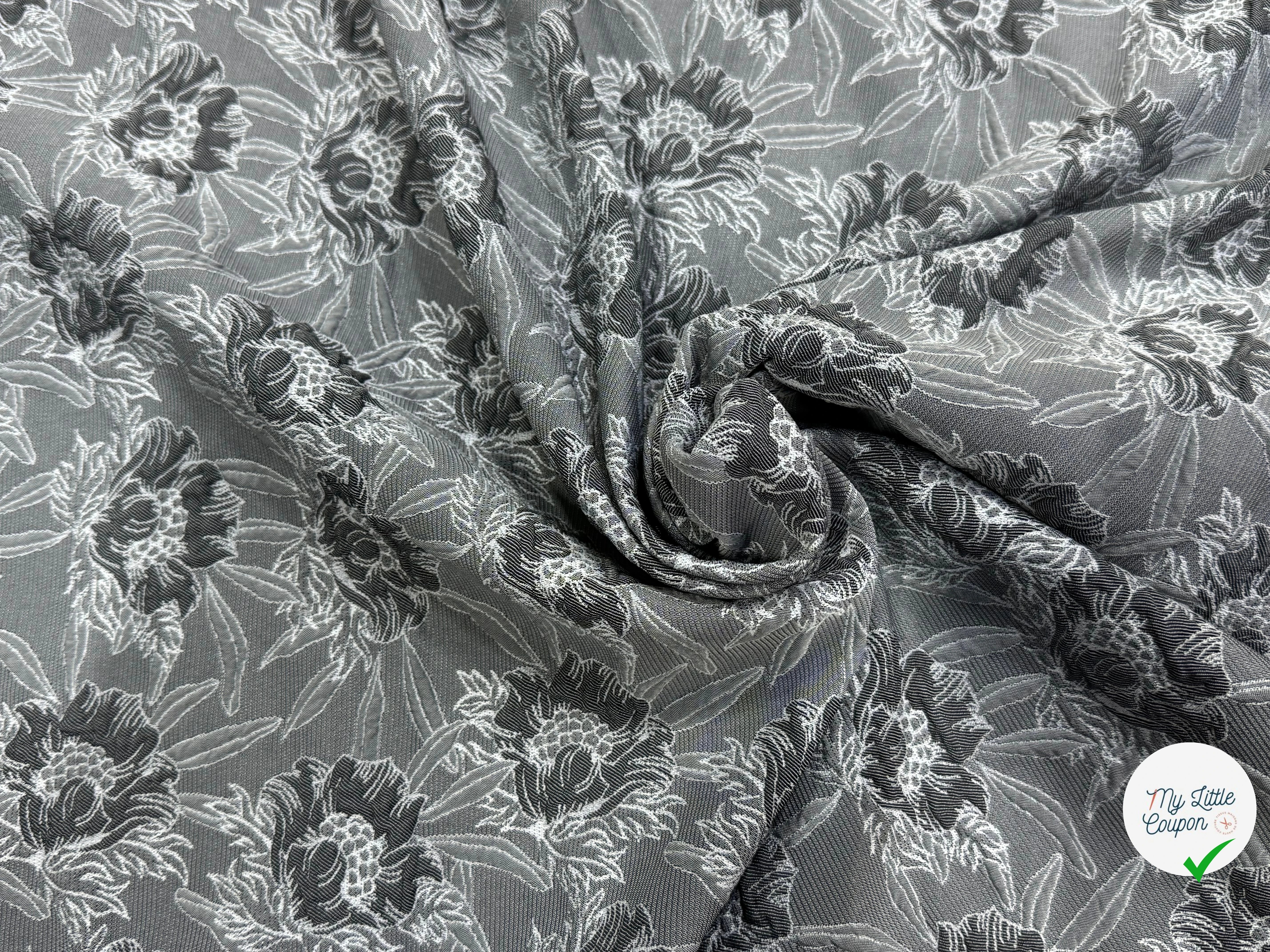 JACQUARD MOTIFS FLORAUX FOND GRIS - My Little Coupon