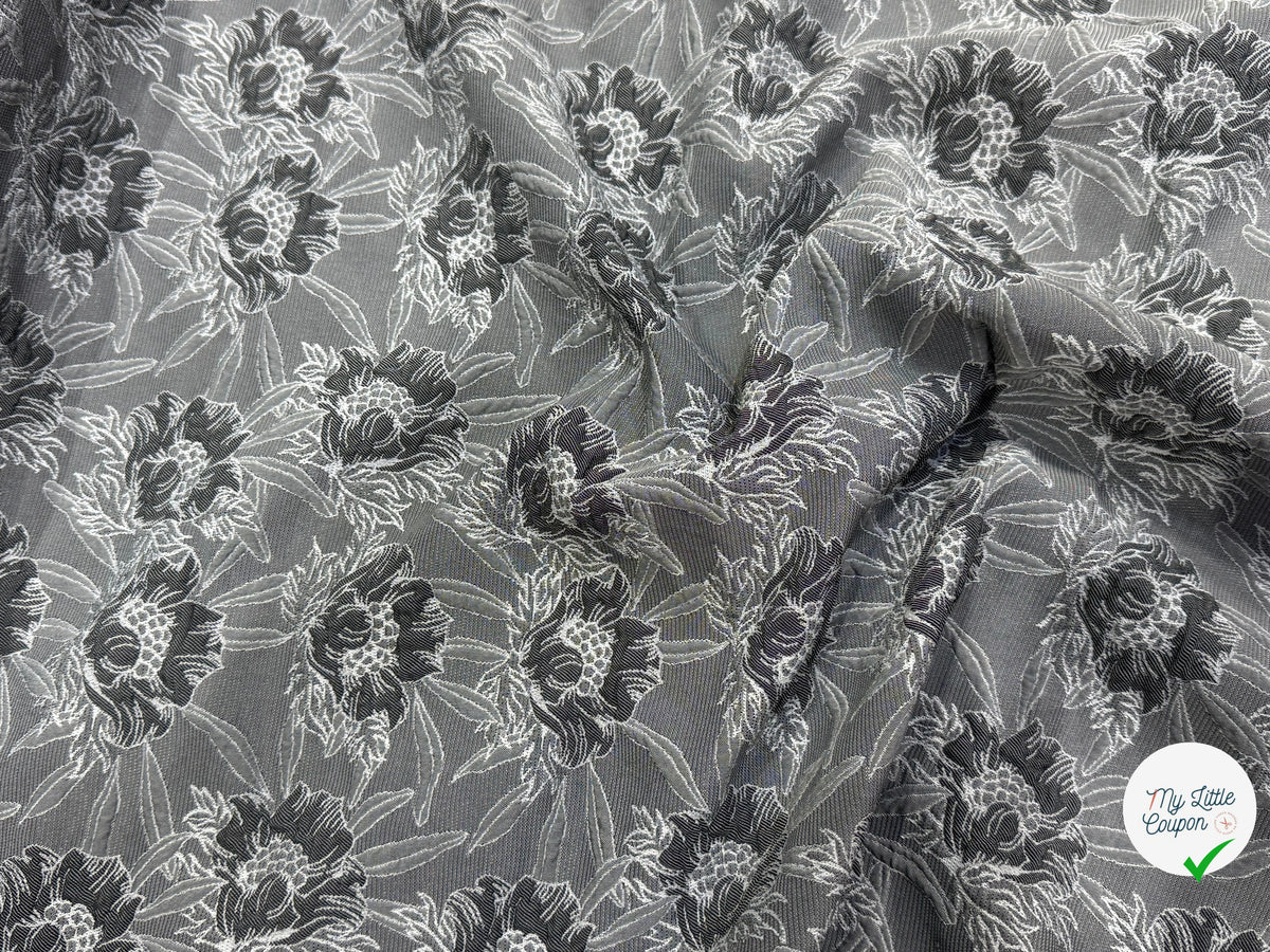 JACQUARD MOTIFS FLORAUX FOND GRIS - My Little Coupon