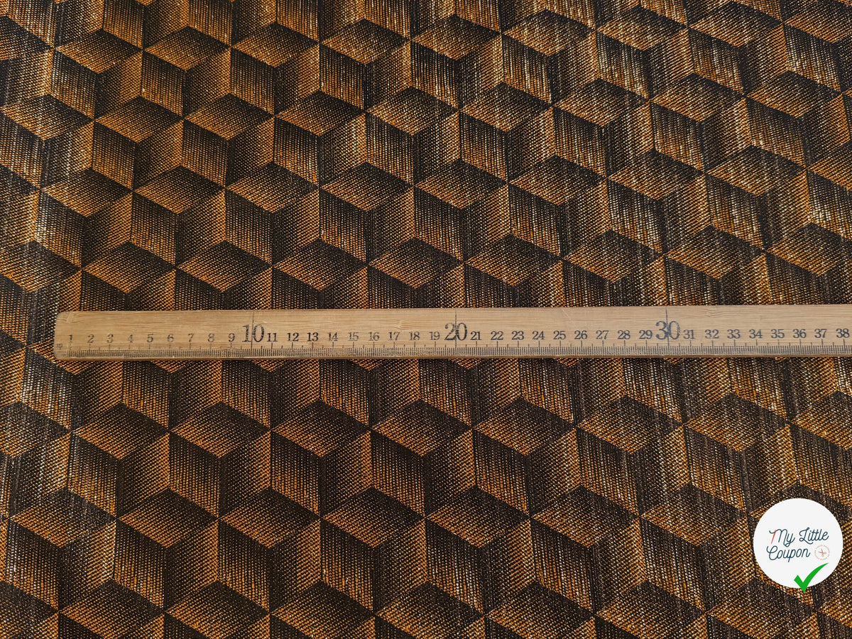 JACQUARD POLYVISCOSE MÉTALLISÉ OR BRILLANT MOTIFS GÉOMÉTRIQUES FOND CARAMEL - My Little Coupon