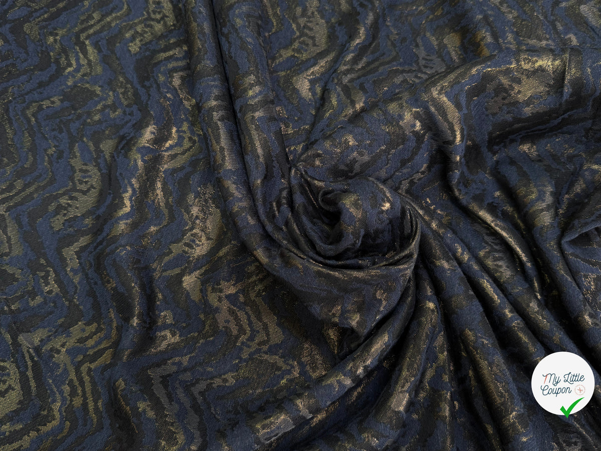 JACQUARD SATINÉ MÉTALLISÉ ZIGZAG SERPENTIN OR ET MARINE ULTRA BEAU - My Little Coupon