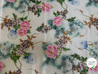 JACQUARD SATINÉ MOTIFS FLORAUX MULTICOLORE VERT ET ROSE FOND ÉCRU - My Little Coupon