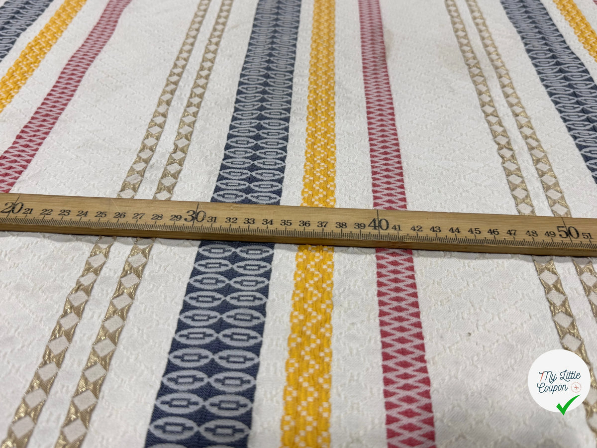 JACQUARD SERGÉ LÉGÈREMENT STRETCH MOTIF GÉOMÉTRIQUE GROSSES RAYURES MULTICOLORE - My Little Coupon