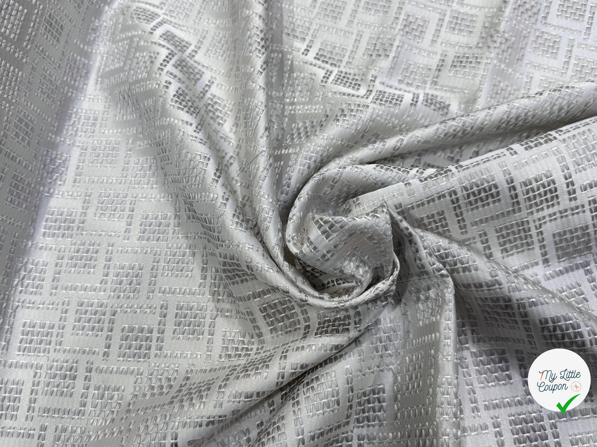 JACQUARD TISSÉ MOTIFS GÉOMÉTRIQUES BLEU GRIS LAVANDE - My Little Coupon