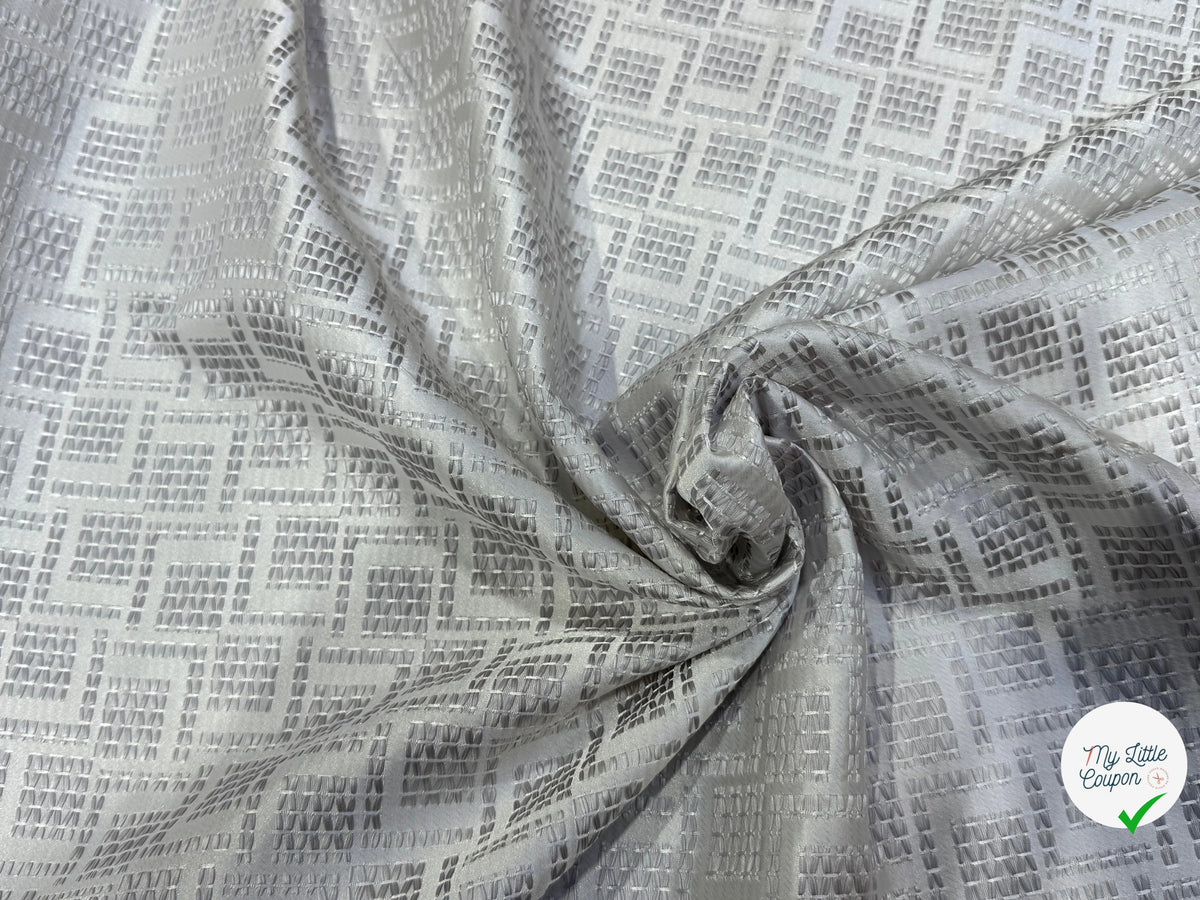 JACQUARD TISSÉ MOTIFS GÉOMÉTRIQUES BLEU GRIS LAVANDE - My Little Coupon