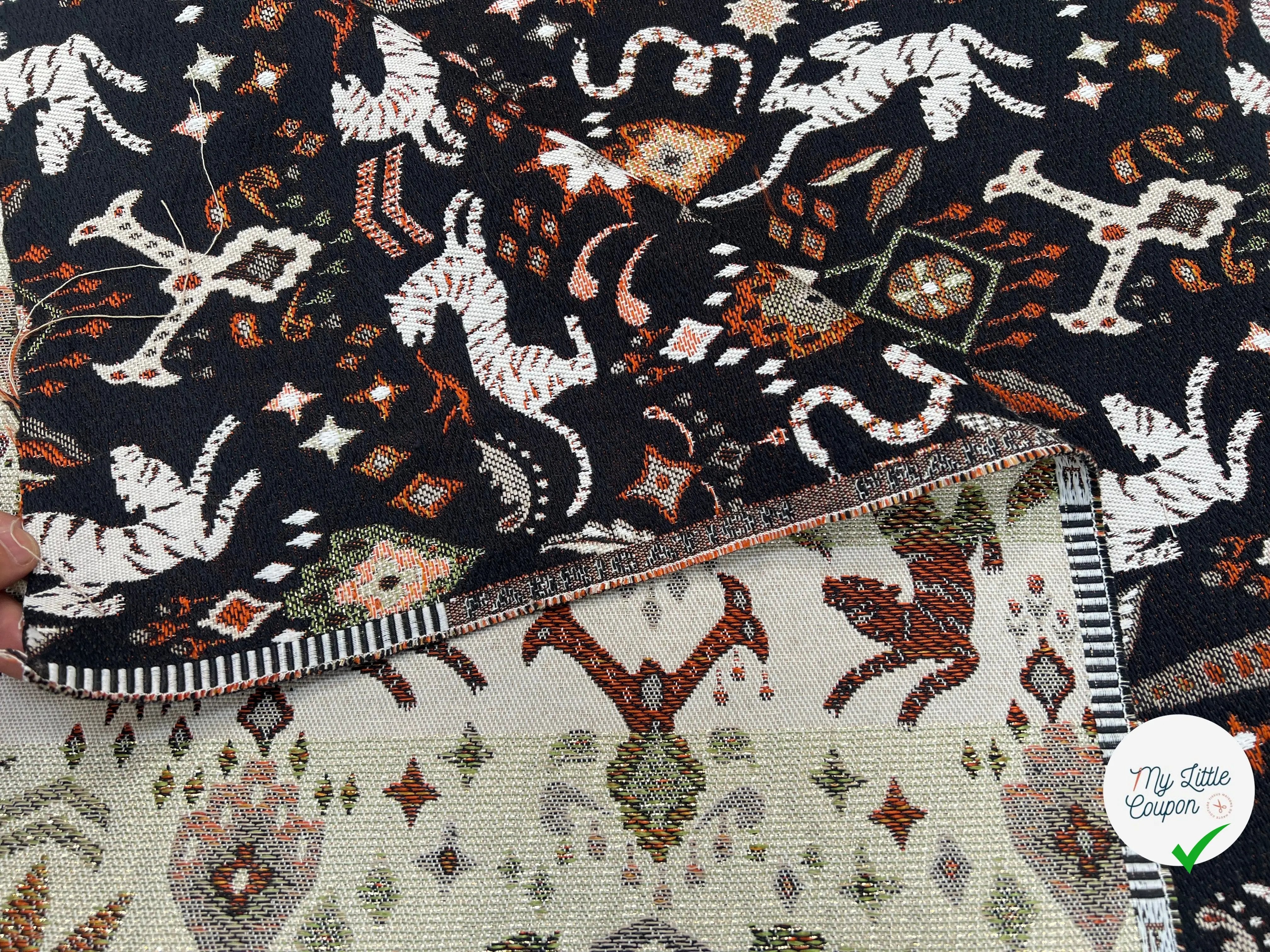 JACQUARD TISSÉ TEINT TIBET ALLOVER NOIR ORANGE - My Little Coupon