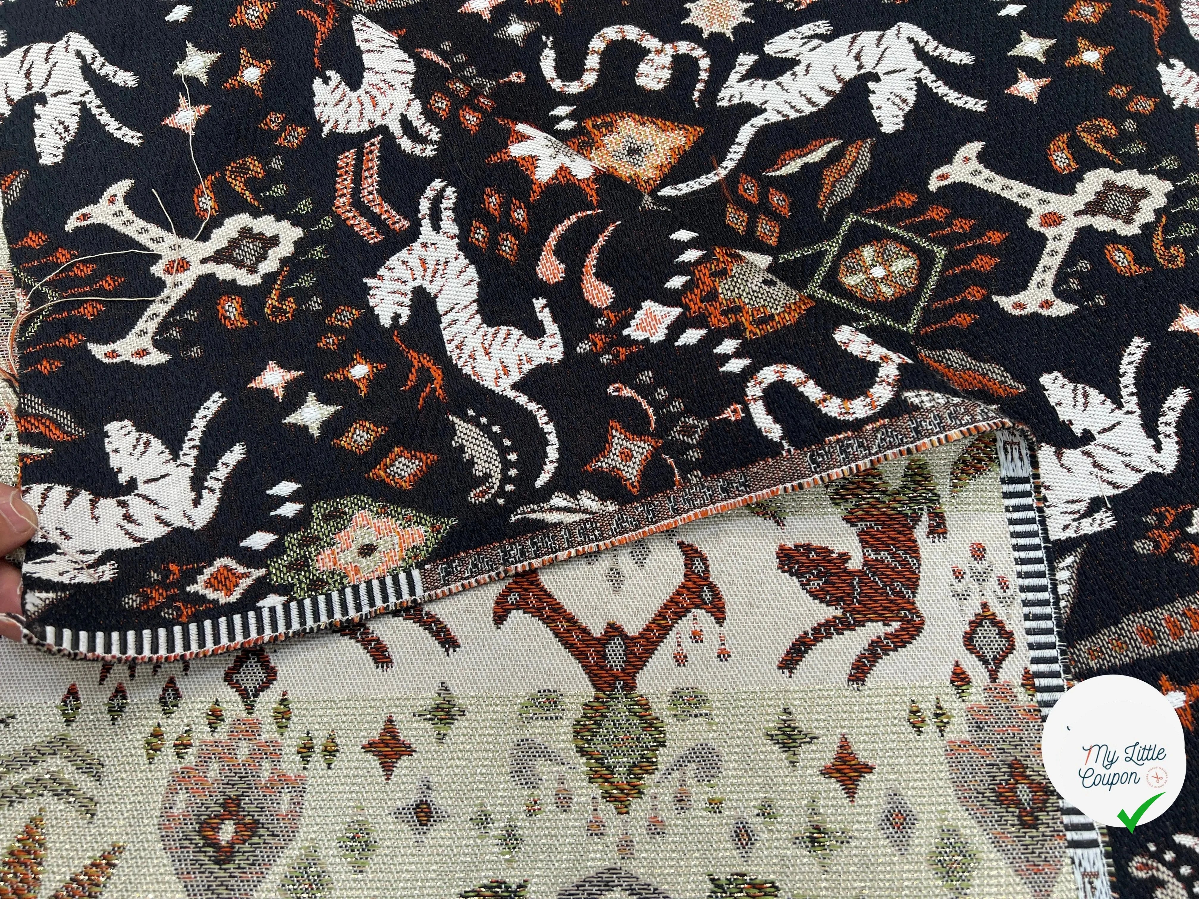 JACQUARD TISSÉ TEINT TIBET ALLOVER NOIR ORANGE - My Little Coupon