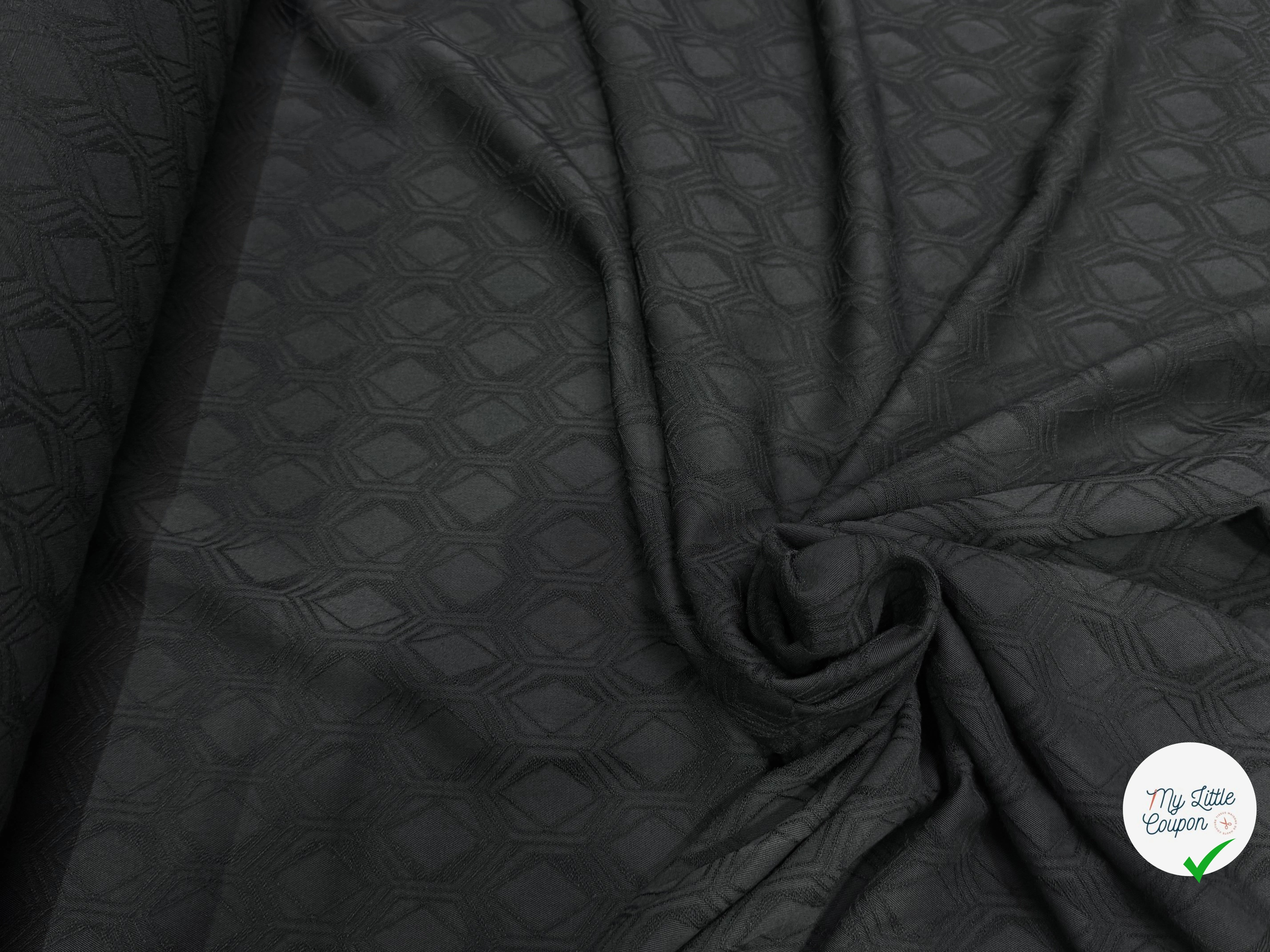 Tissu jacquard viscose laine géométrique noir - vue de la matière