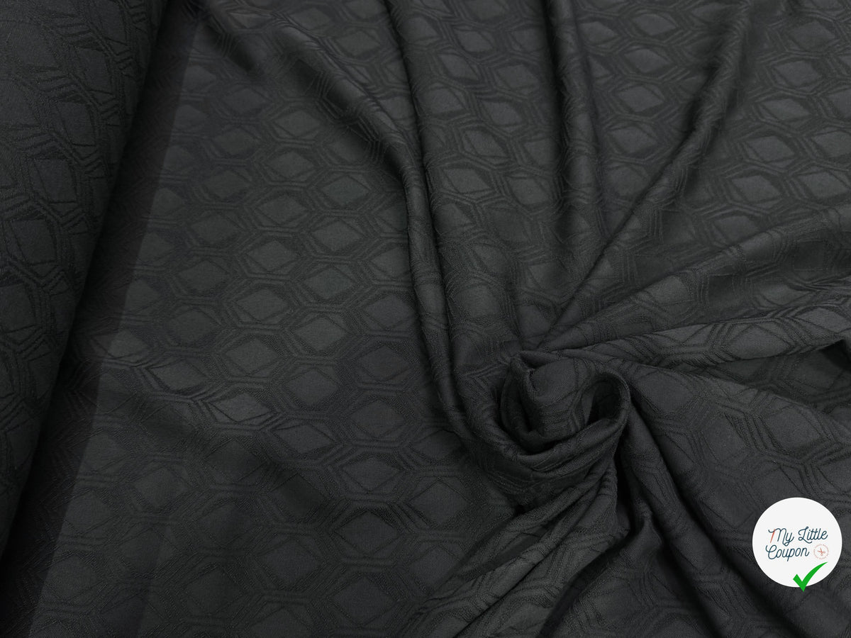 Tissu jacquard viscose laine géométrique noir - vue de la matière