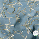 JEAN BRODÉ FEUILLES BLEU CLAIR - My Little Coupon