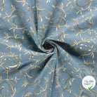 JEAN BRODÉ FEUILLES BLEU CLAIR 70% COTON - My Little Coupon
