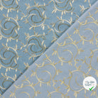 JEAN BRODÉ FEUILLES BLEU CLAIR 70% COTON - My Little Coupon