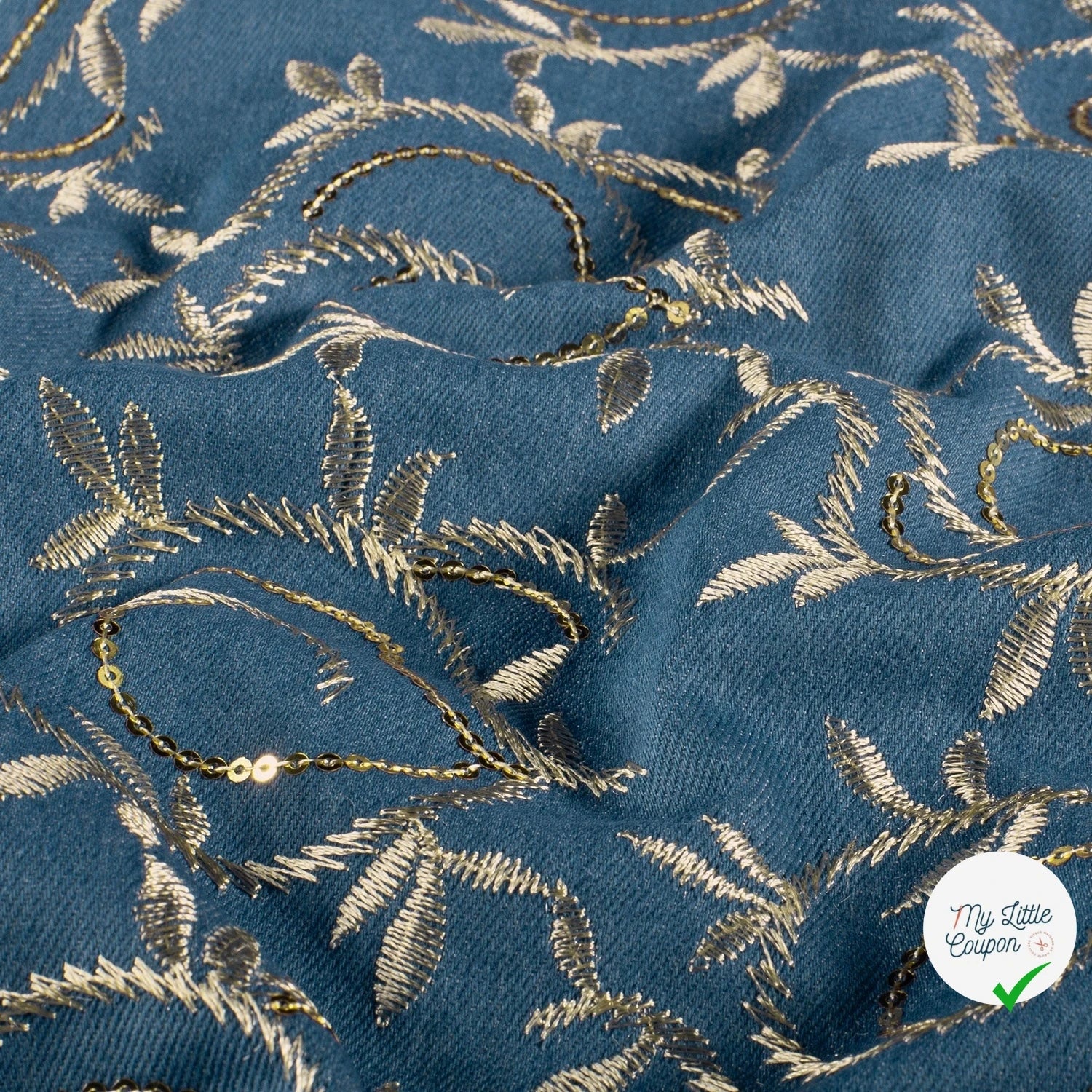 JEAN BRODÉ FEUILLES INDIGO - My Little Coupon
