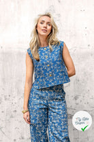 JEAN BRODÉ FEUILLES INDIGO 70% COTON - My Little Coupon