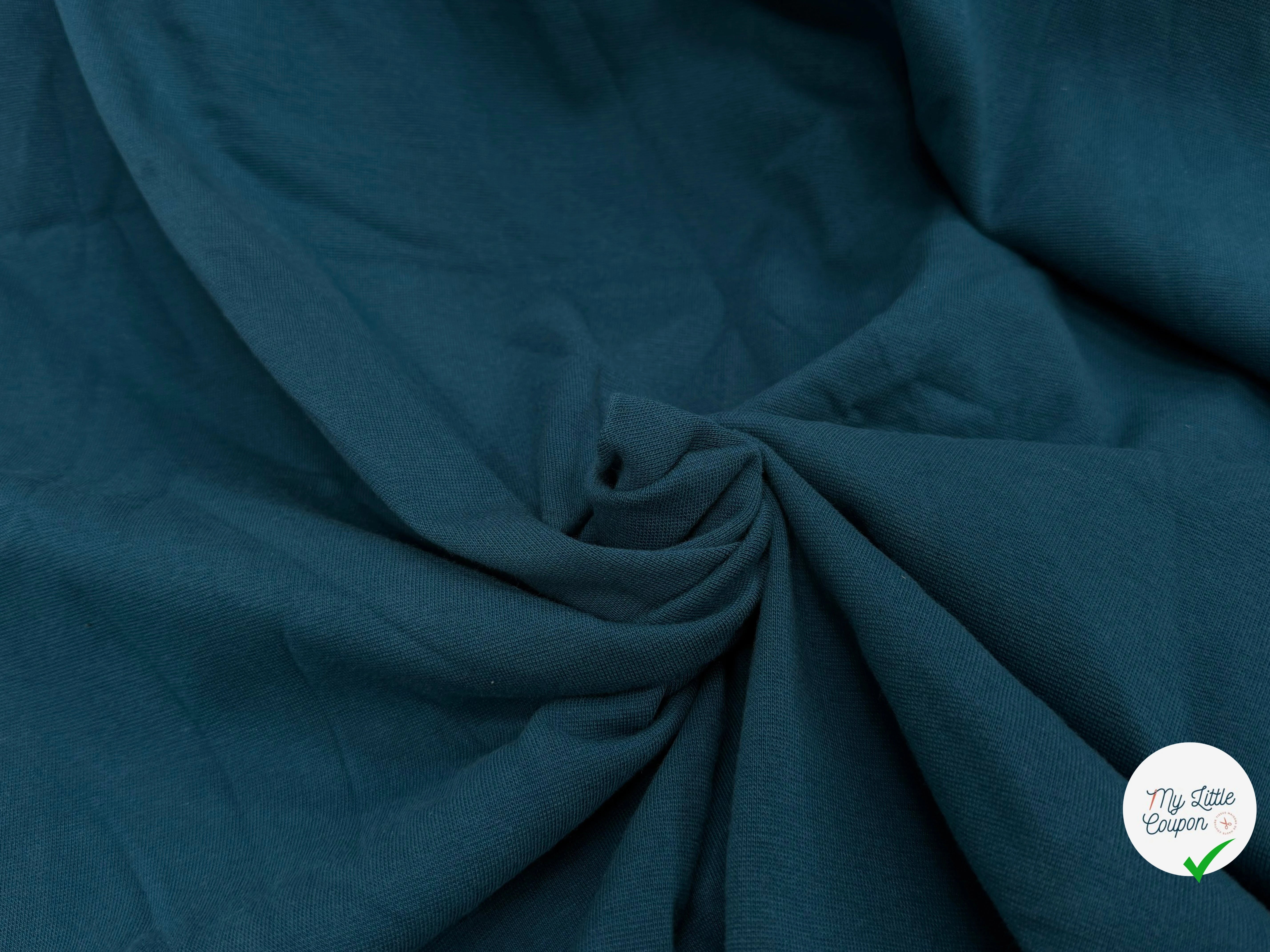 JERSEY COTON 2% ÉLASTHANNE TUBULAIRE 70CM CÔTE 1X1 BLEU CANARD - My Little Coupon