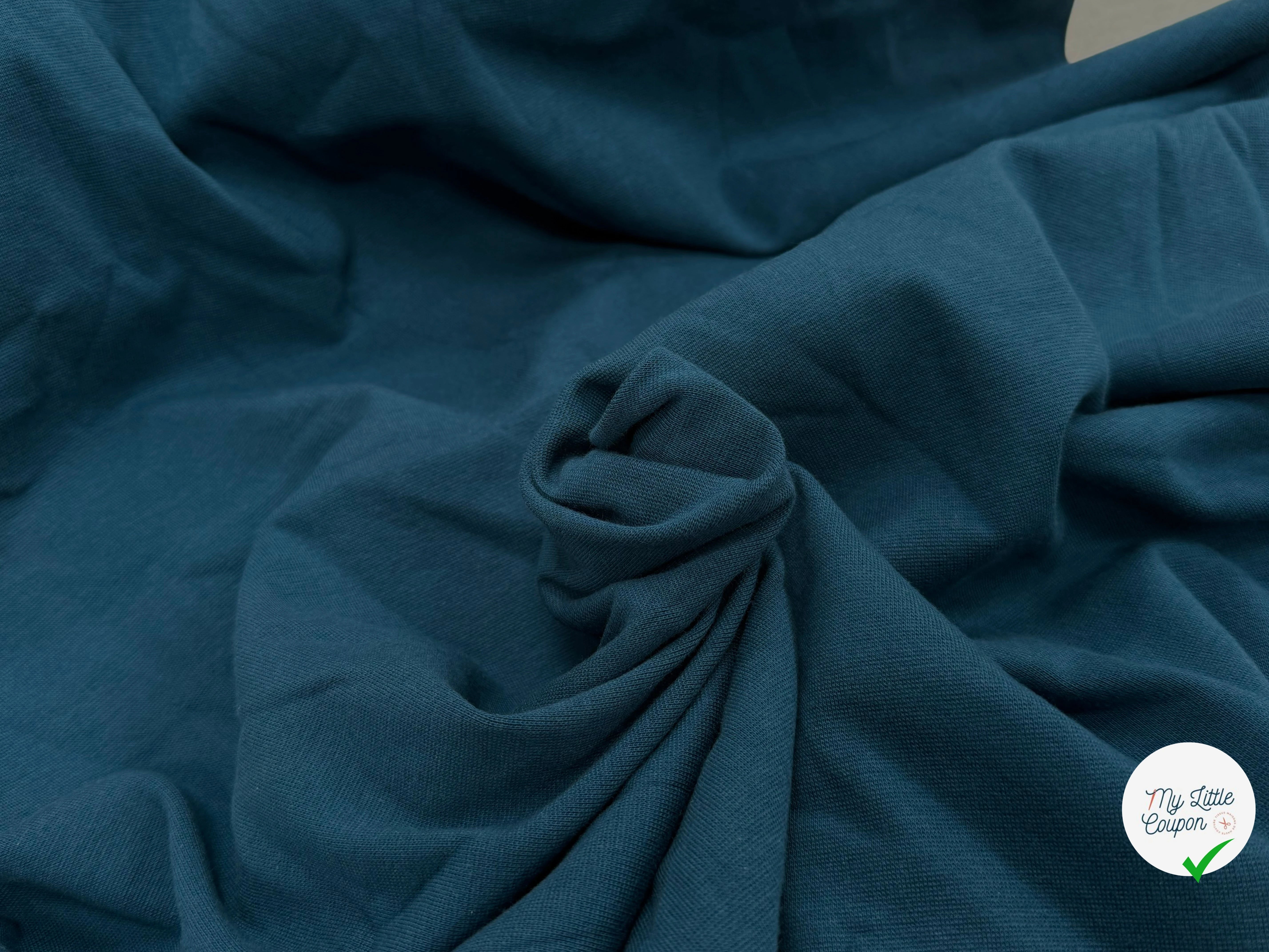 JERSEY COTON 2% ÉLASTHANNE TUBULAIRE 70CM CÔTE 1X1 BLEU CANARD - My Little Coupon