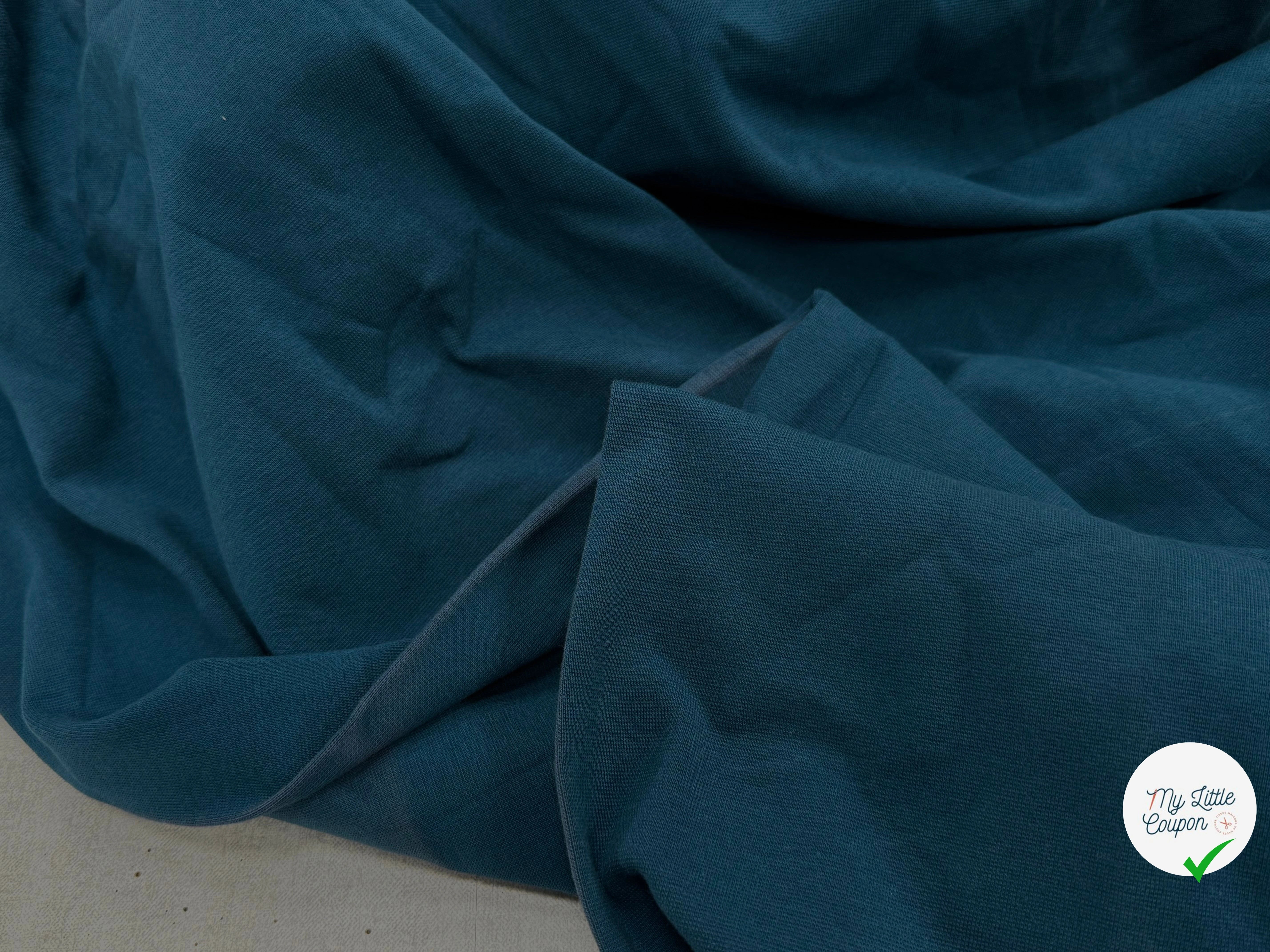 JERSEY COTON 2% ÉLASTHANNE TUBULAIRE 70CM CÔTE 1X1 BLEU CANARD - My Little Coupon