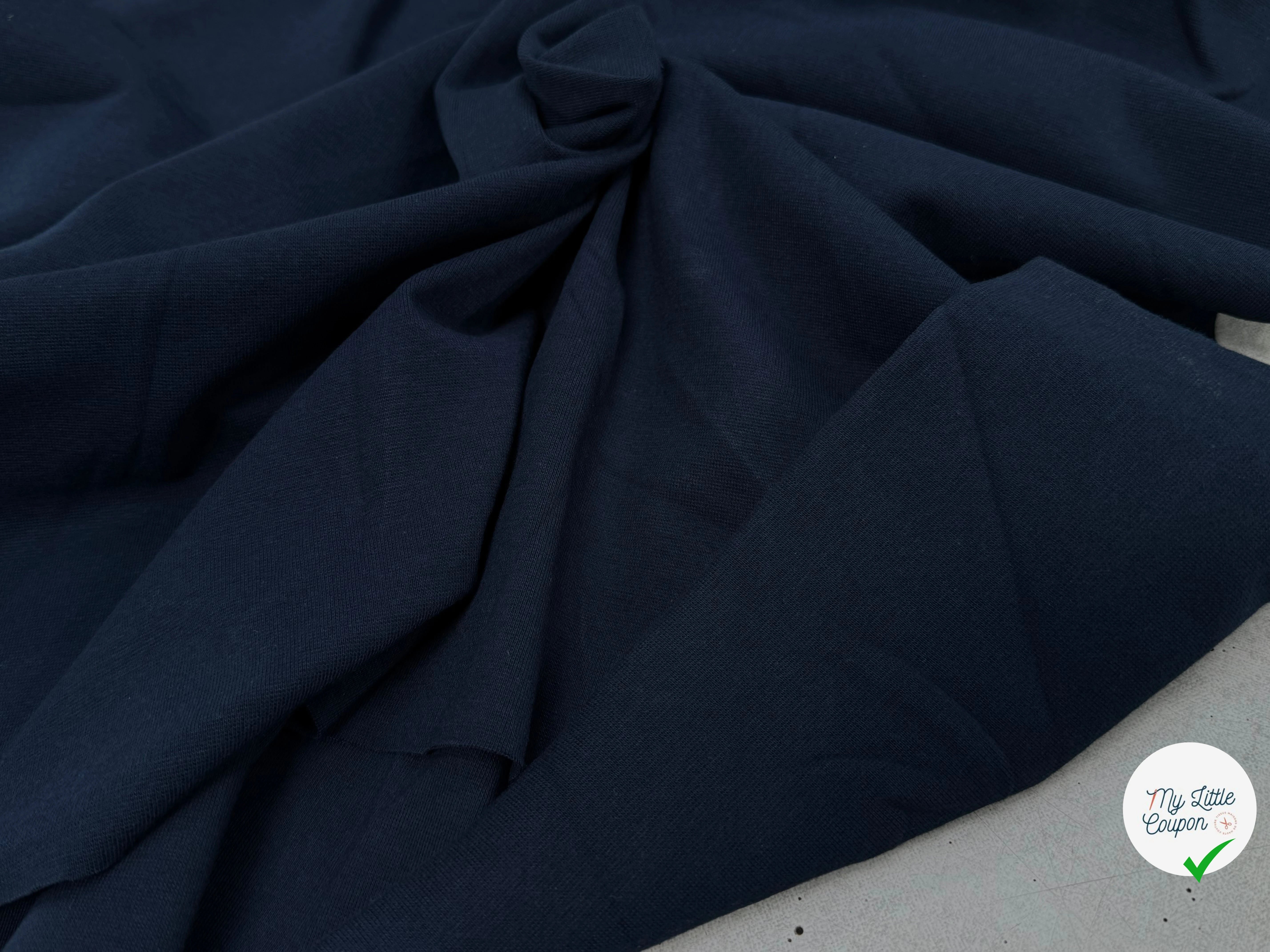 JERSEY COTON 2% ÉLASTHANNE TUBULAIRE 70CM CÔTE 1X1 BLEU ESSENTIEL - My Little Coupon