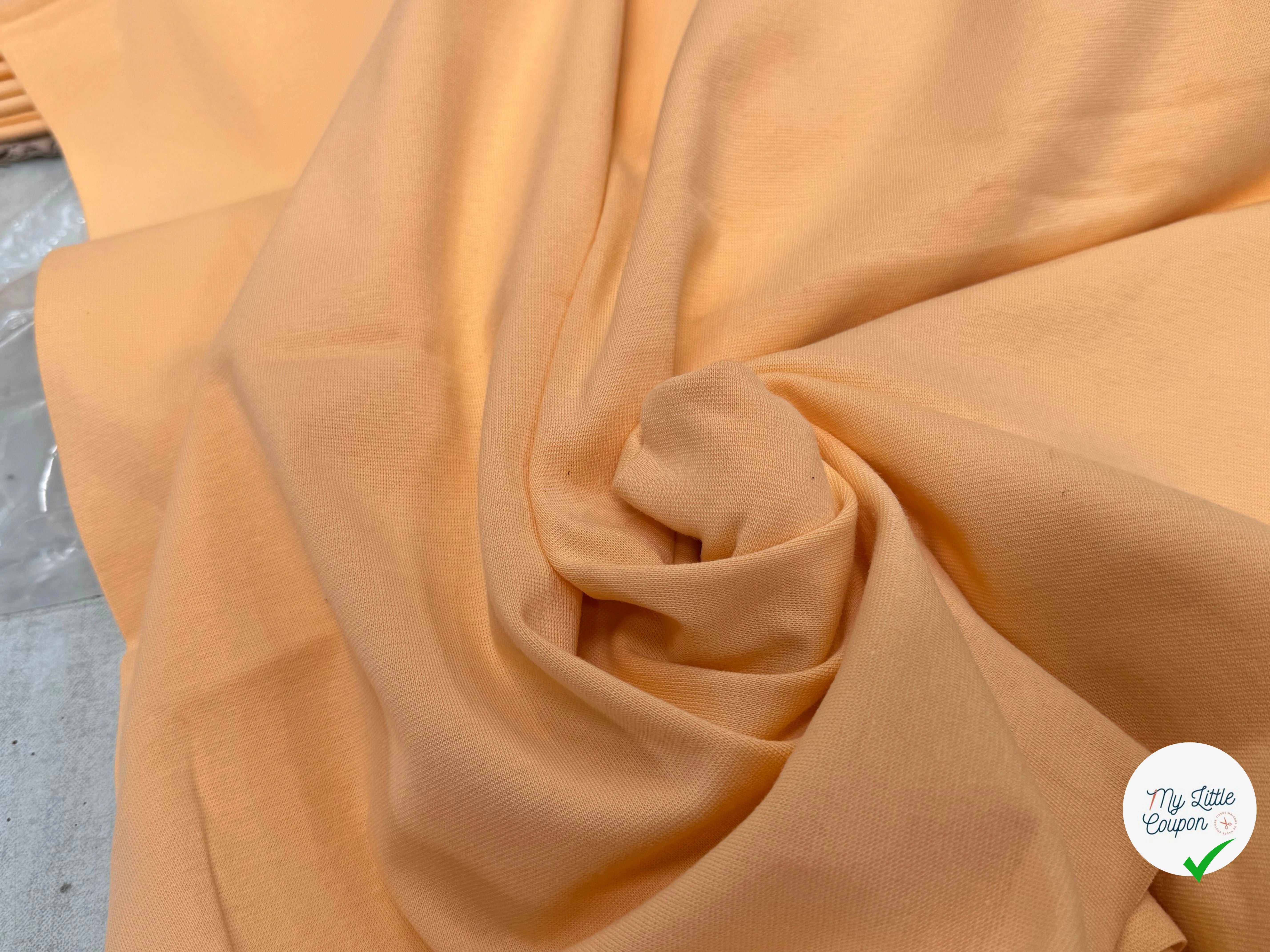 JERSEY COTON 2% ÉLASTHANNE TUBULAIRE 70CM CÔTE 1X1 BUFF ORANGE - My Little Coupon