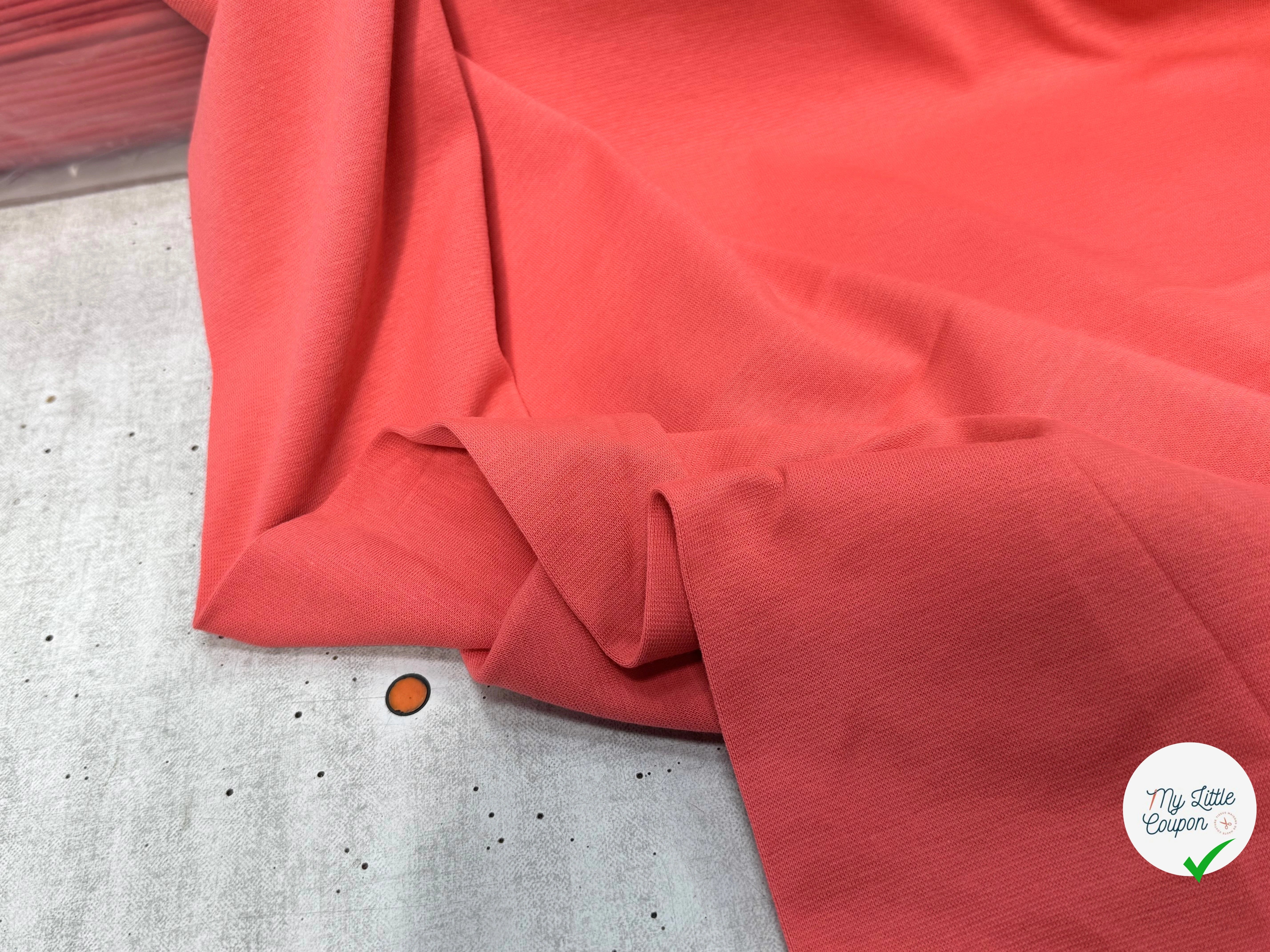 JERSEY COTON 2% ÉLASTHANNE TUBULAIRE 70CM CÔTE 1X1 DEEP SEA CORAL - My Little Coupon