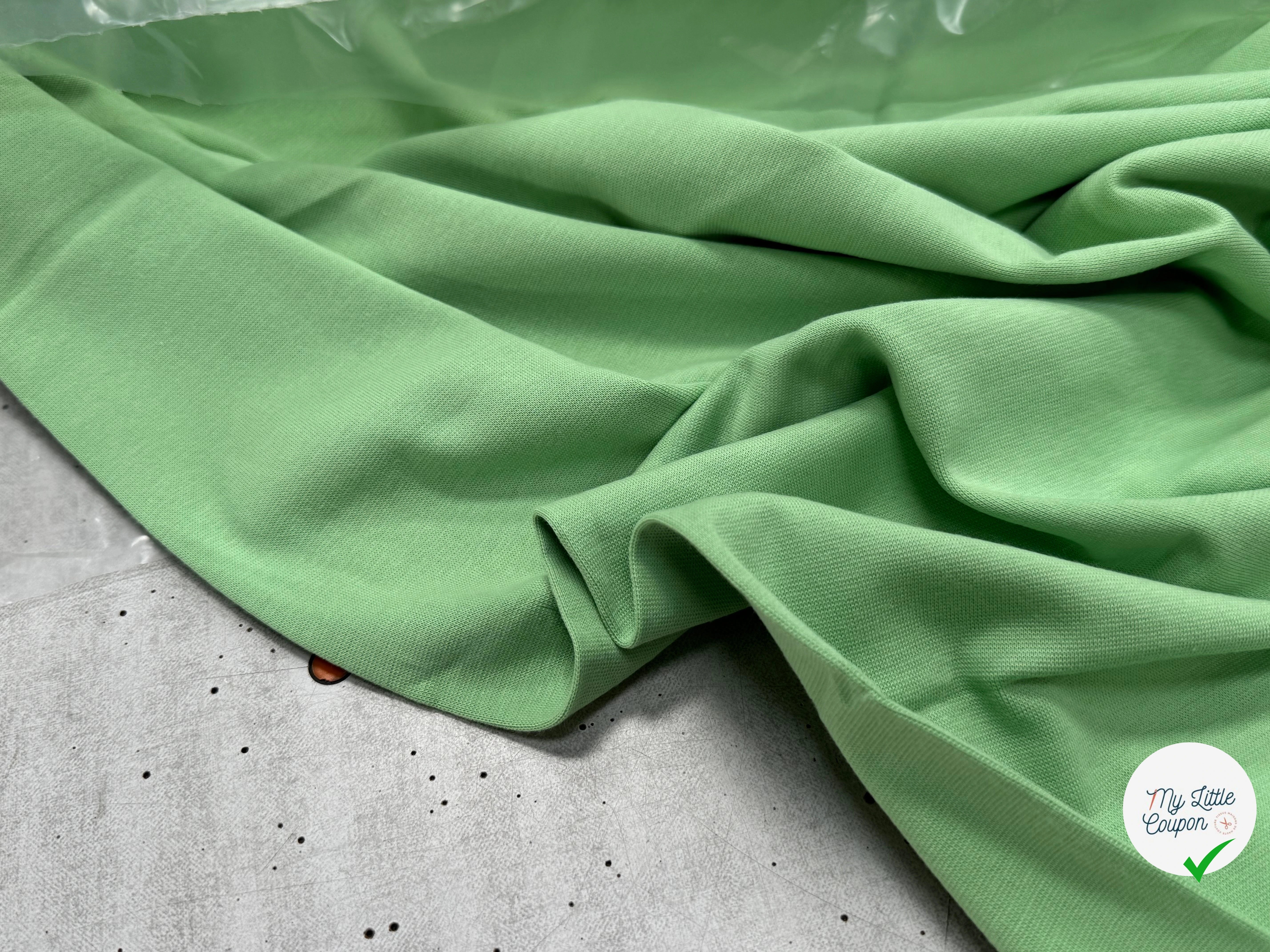 JERSEY COTON 2% ÉLASTHANNE TUBULAIRE 70CM CÔTE 1X1 GREENGAGE - My Little Coupon