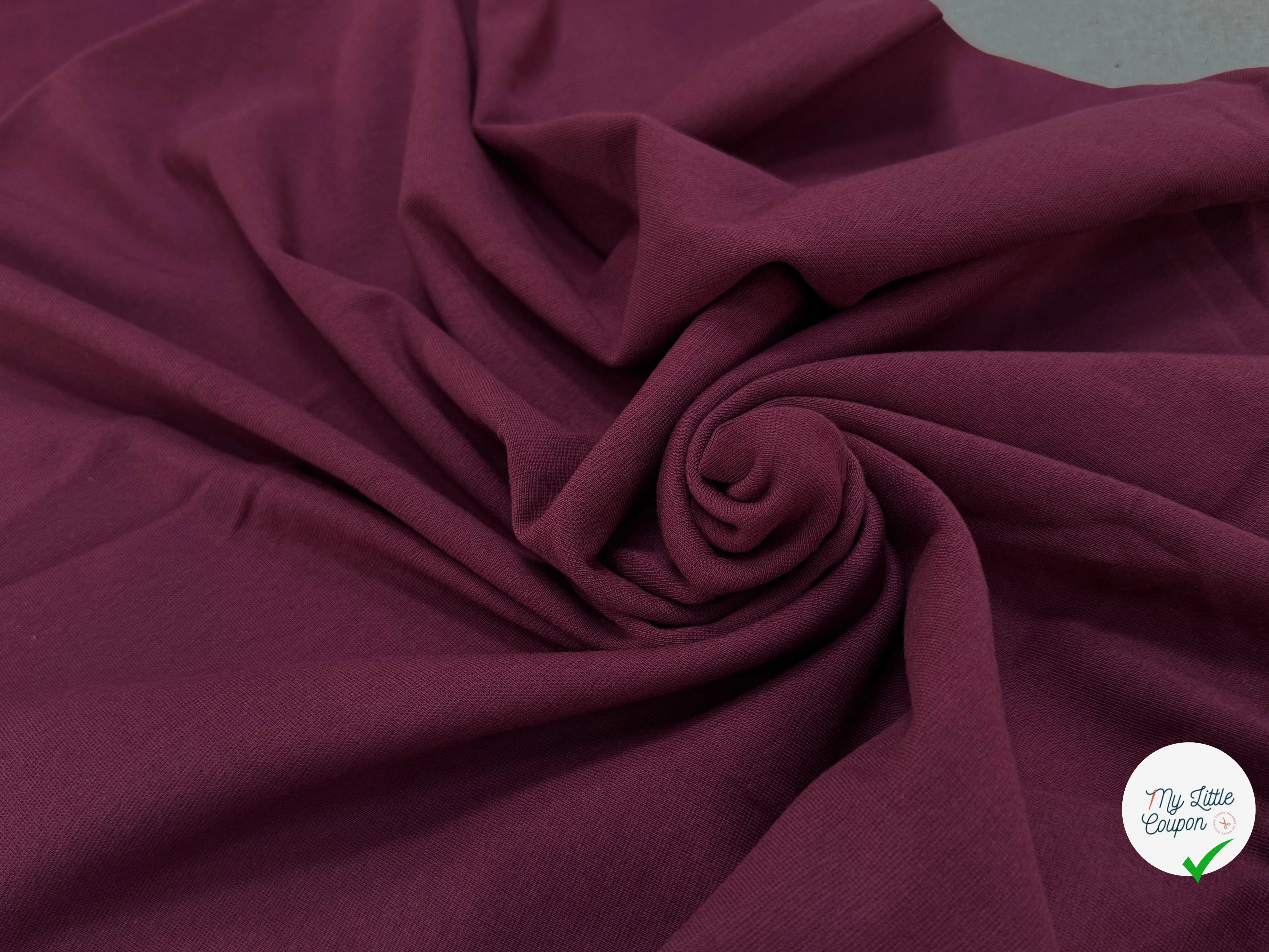 JERSEY COTON 2% ÉLASTHANNE TUBULAIRE 70CM CÔTE 1X1 PRUNE CAMUSET - My Little Coupon