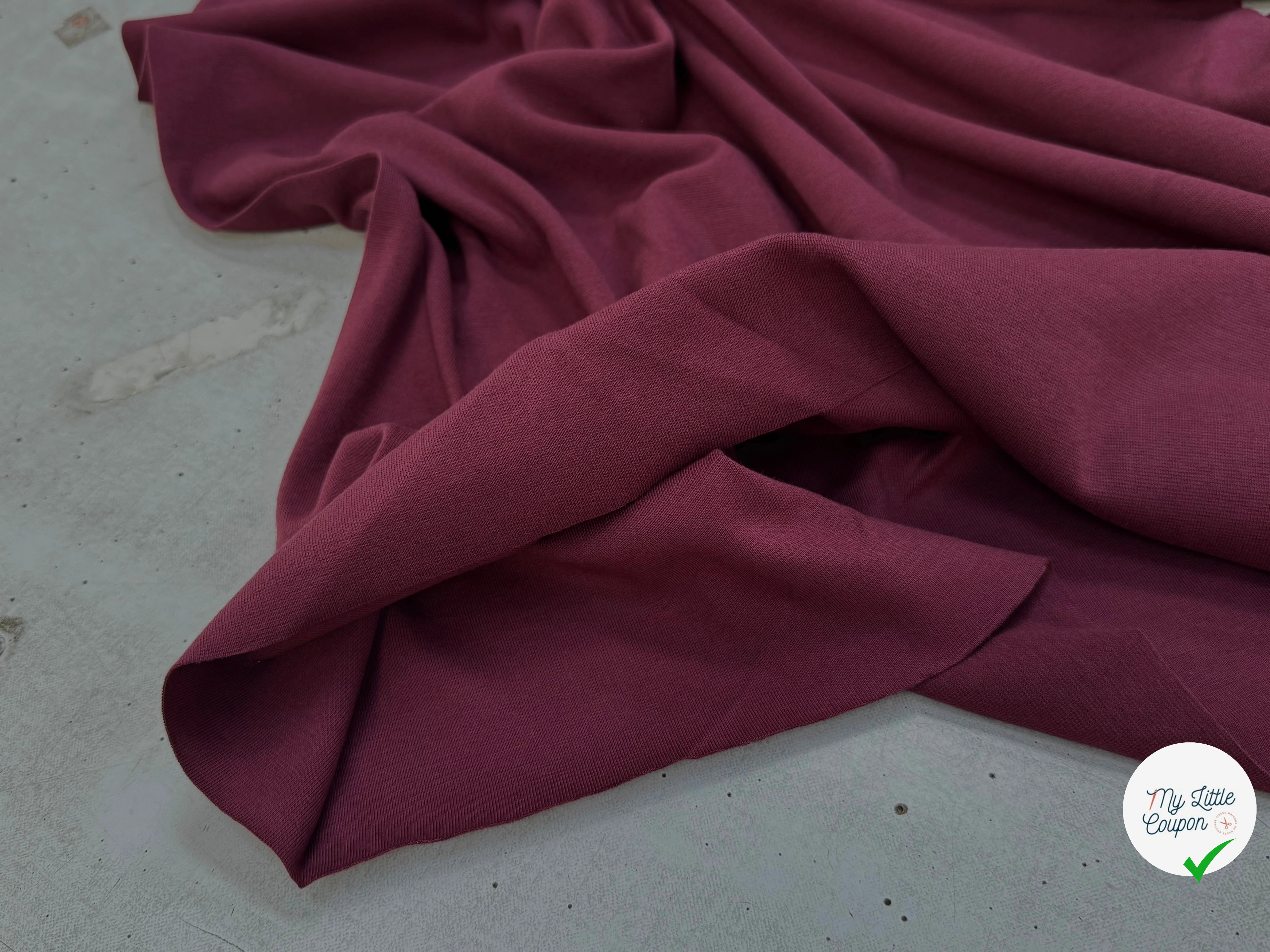 JERSEY COTON 2% ÉLASTHANNE TUBULAIRE 70CM CÔTE 1X1 PRUNE CAMUSET - My Little Coupon