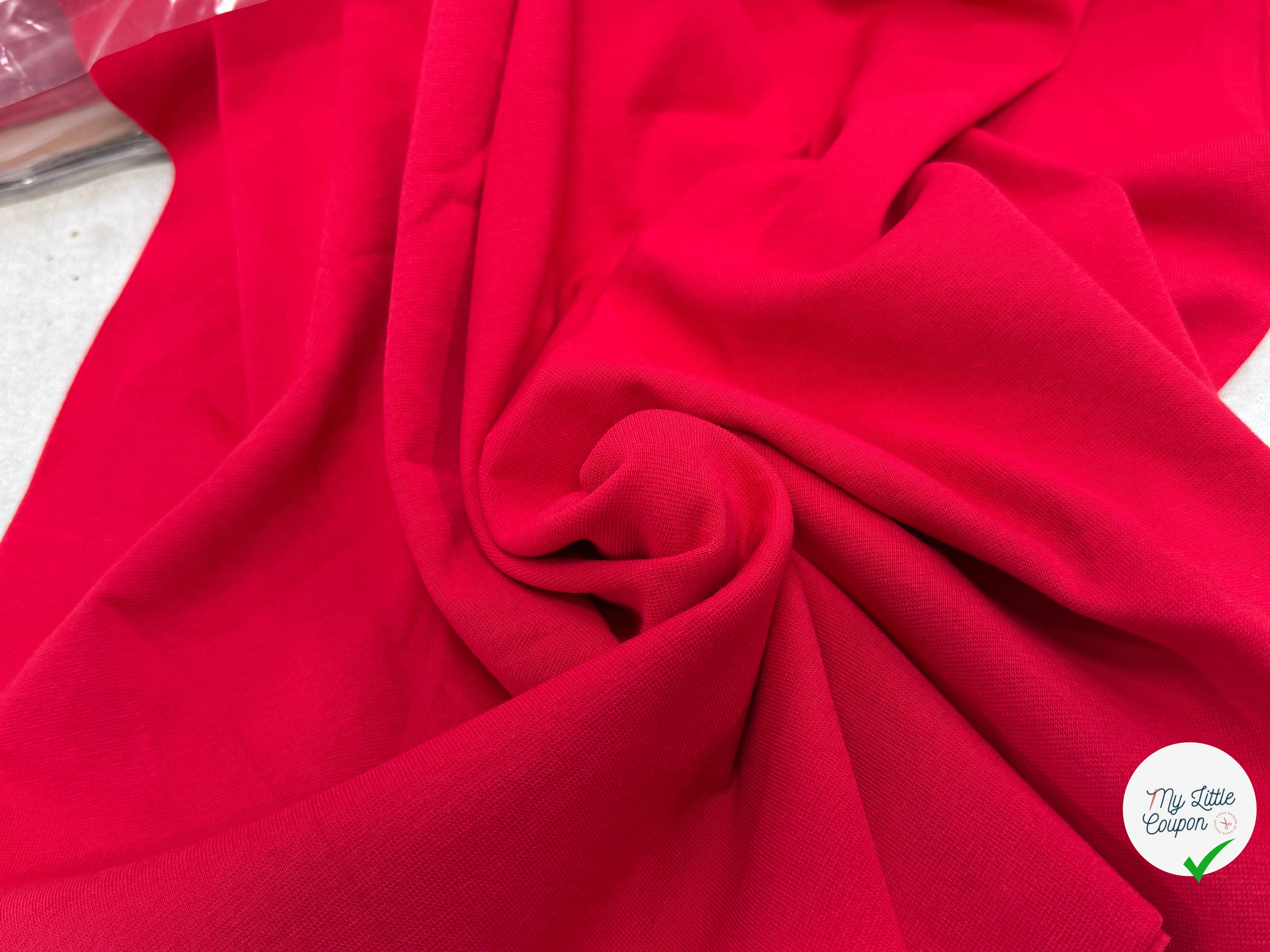 JERSEY COTON 2% ÉLASTHANNE TUBULAIRE 70CM CÔTE 1X1 ROUGE CAMUSET - My Little Coupon