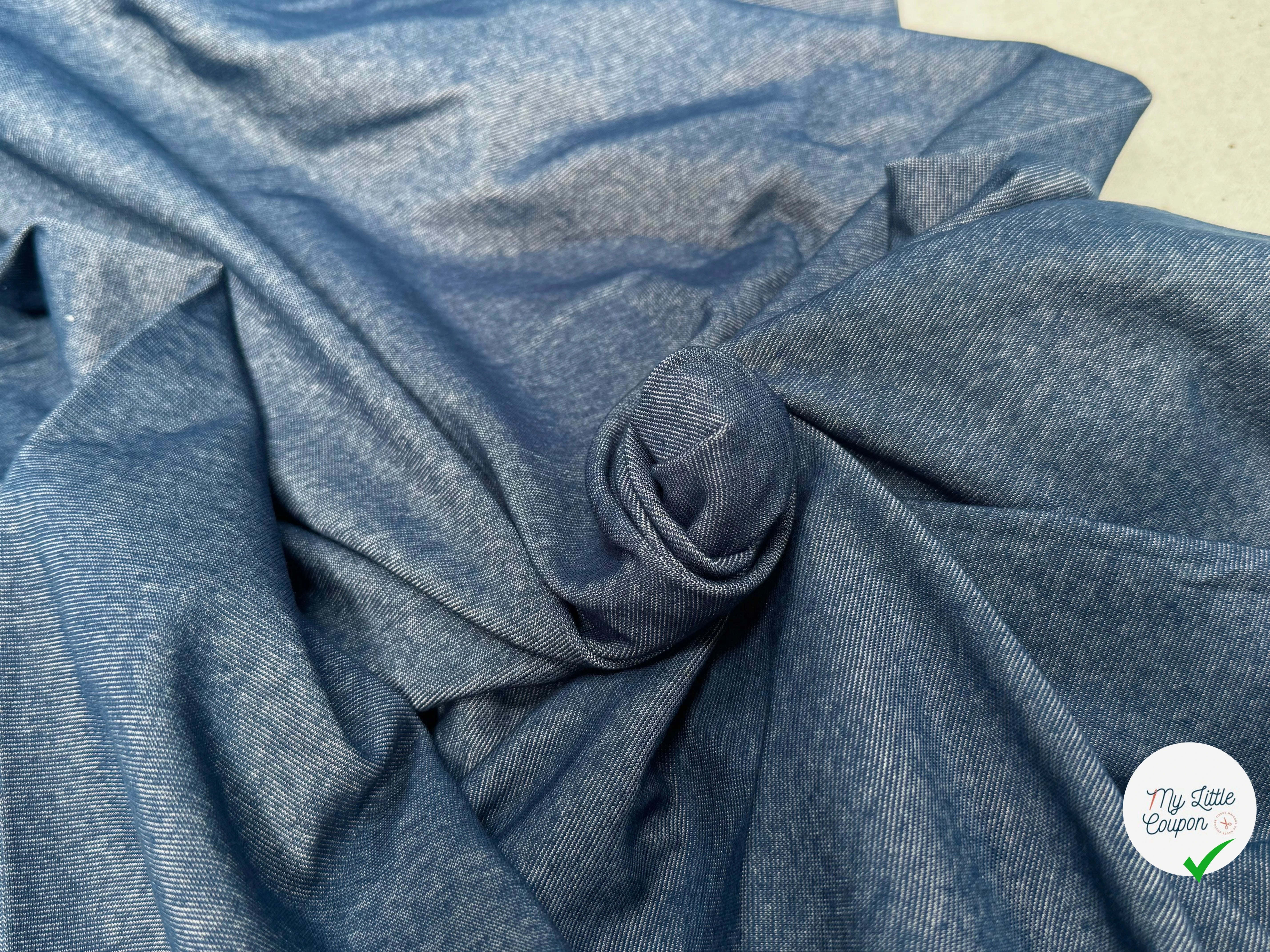 JERSEY COTON 2% ÉLASTHANNE TUBULAIRE 70CM CÔTE 1X1 VICTORY BLUE - My Little Coupon