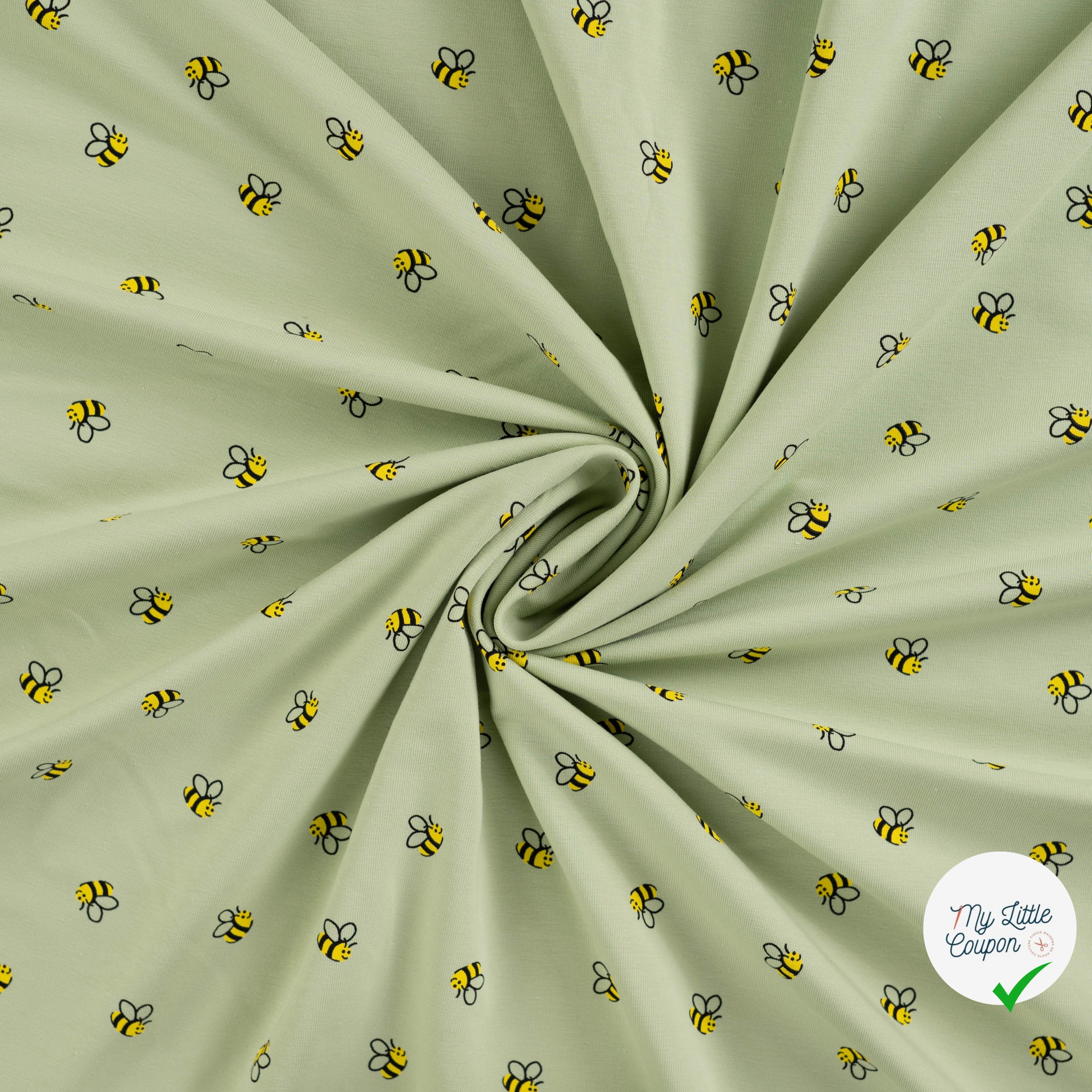 JERSEY COTON 5% ELASTHANNE MOTIFS ABEILLES FOND VERT - My Little Coupon
