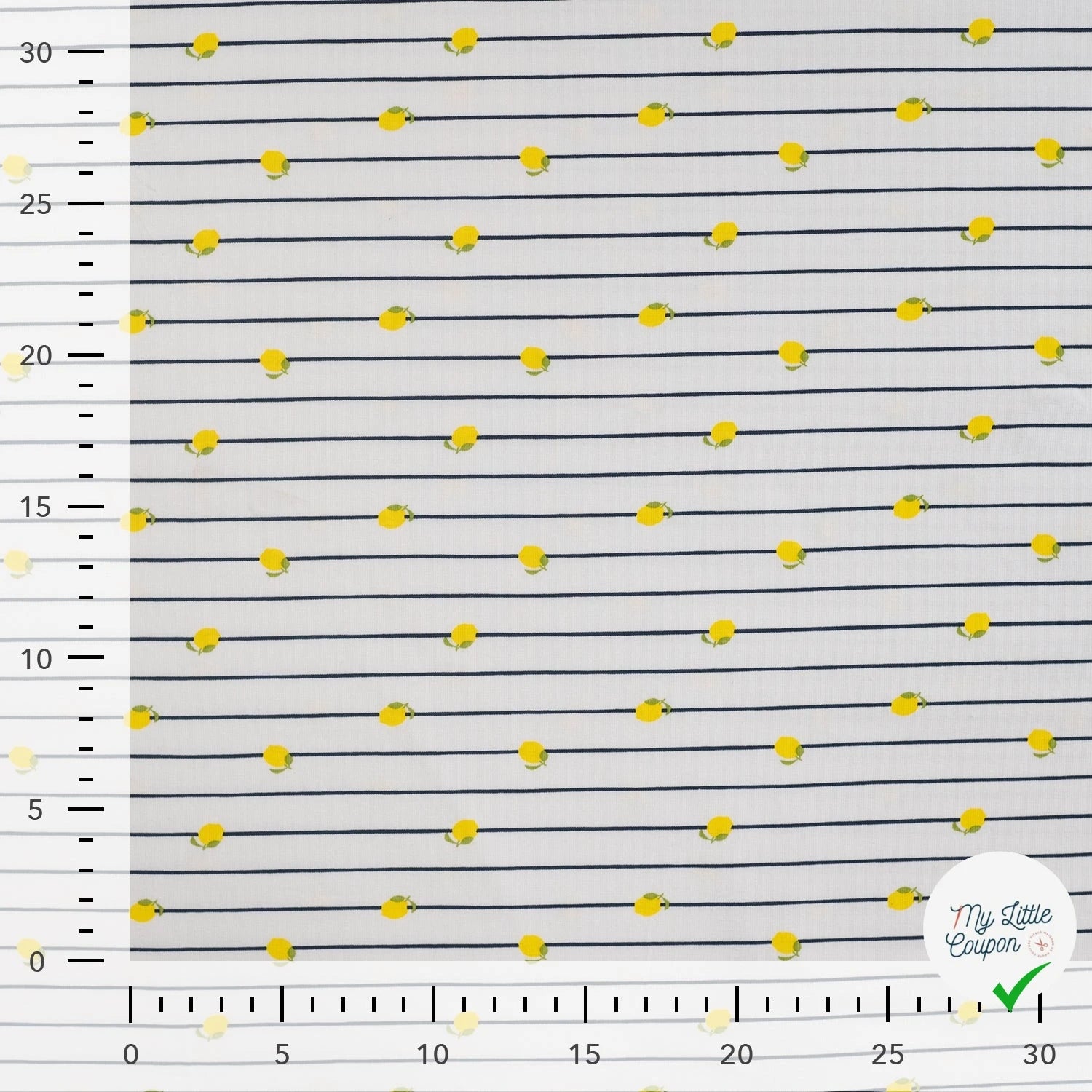 JERSEY COTON 5% ELASTHANNE MOTIFS CITRONS À RAYURES - My Little Coupon