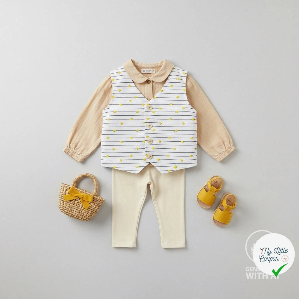 JERSEY COTON 5% ELASTHANNE MOTIFS CITRONS À RAYURES - My Little Coupon