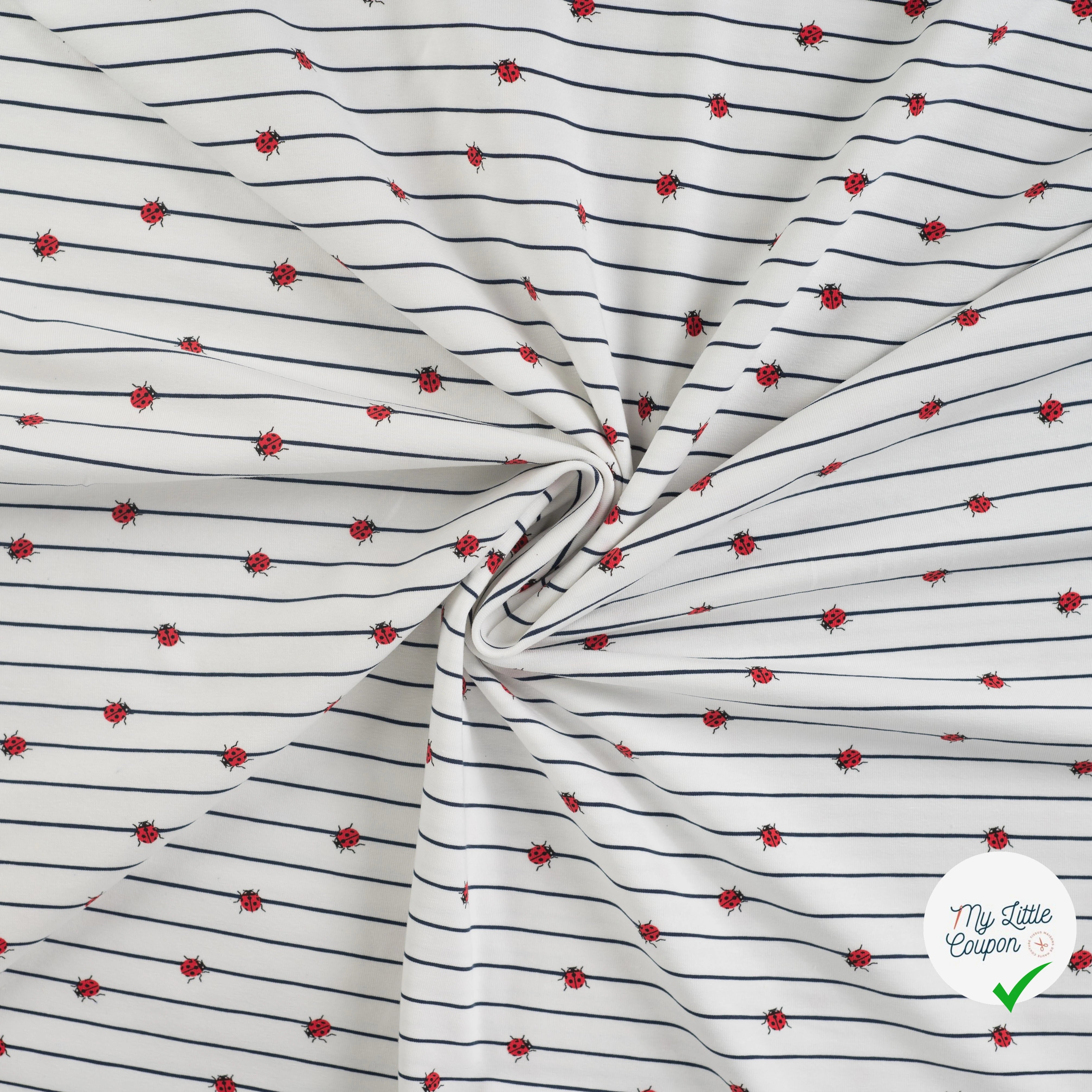 JERSEY COTON 5% ELASTHANNE MOTIFS COCCINELLES À RAYURES - My Little Coupon
