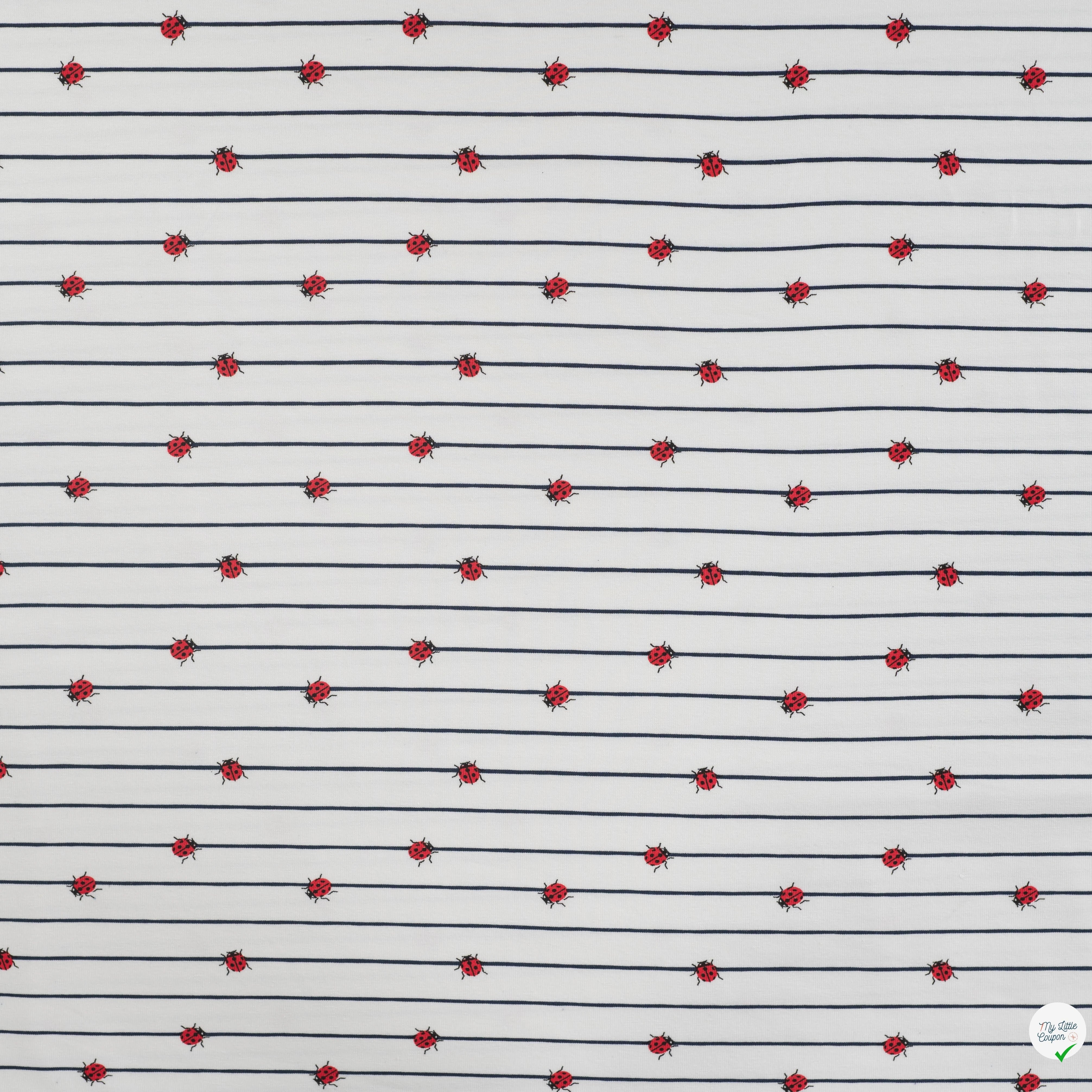 JERSEY COTON 5% ELASTHANNE MOTIFS COCCINELLES À RAYURES - My Little Coupon
