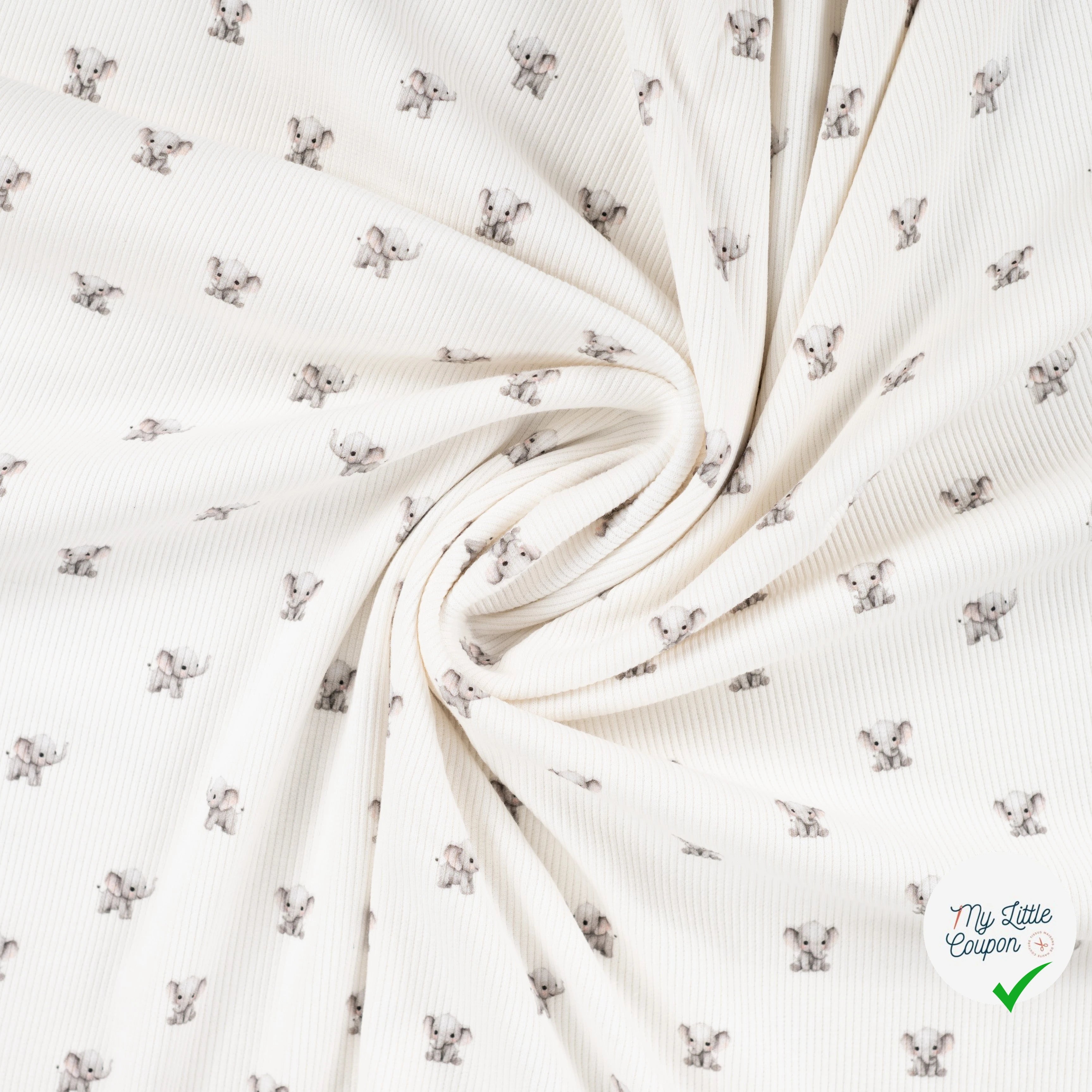 JERSEY COTON 5% ELASTHANNE MOTIFS PETITS ÉLÉPHANTS - My Little Coupon
