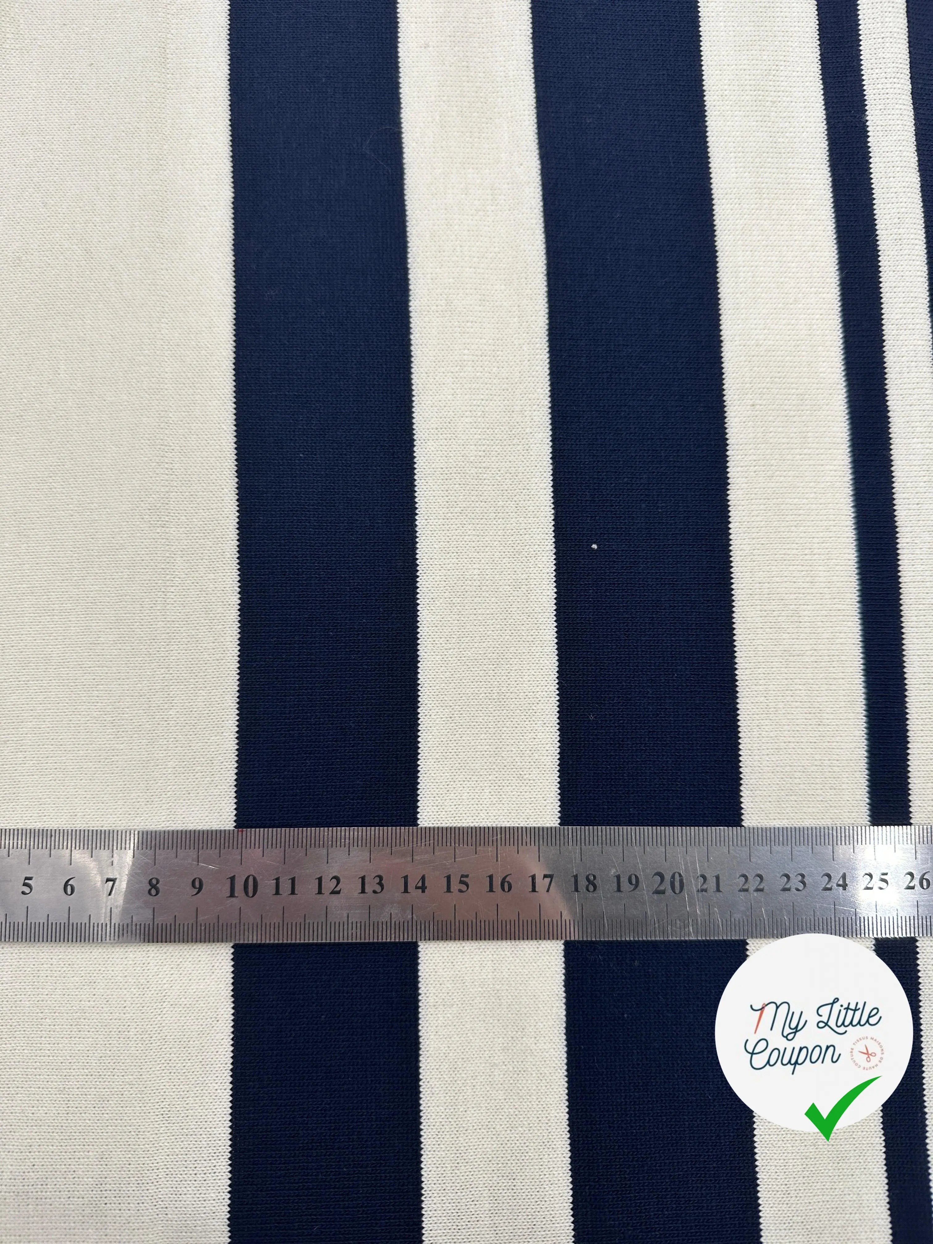 JERSEY COTON BLANC DIFFÉRENTES RAYURES BLEUES - My Little Coupon - tissu - coudre