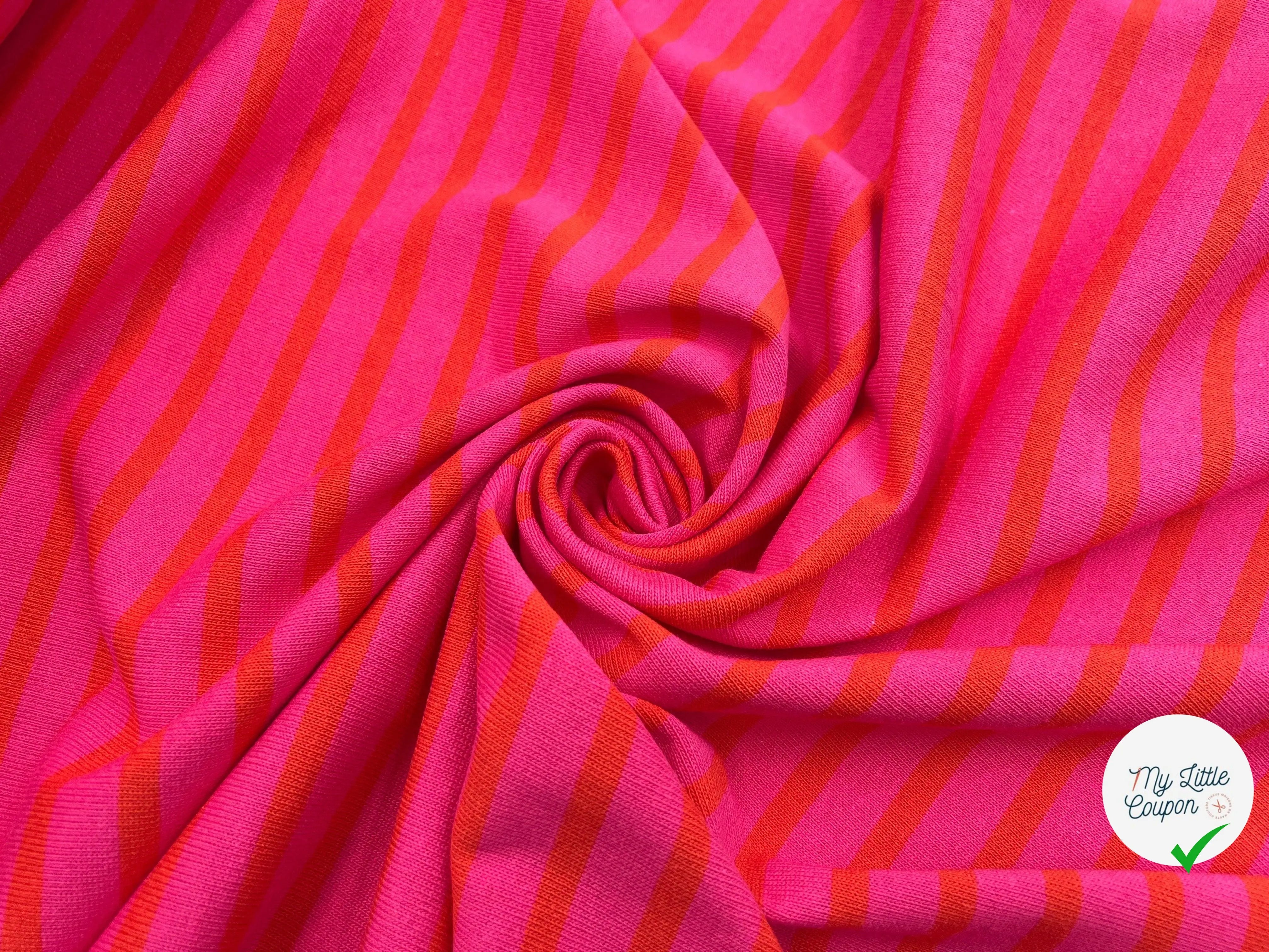 JERSEY COTON LOURDE RAYURES ORANGE ET ROSE - My Little Coupon - tissu - coudre
