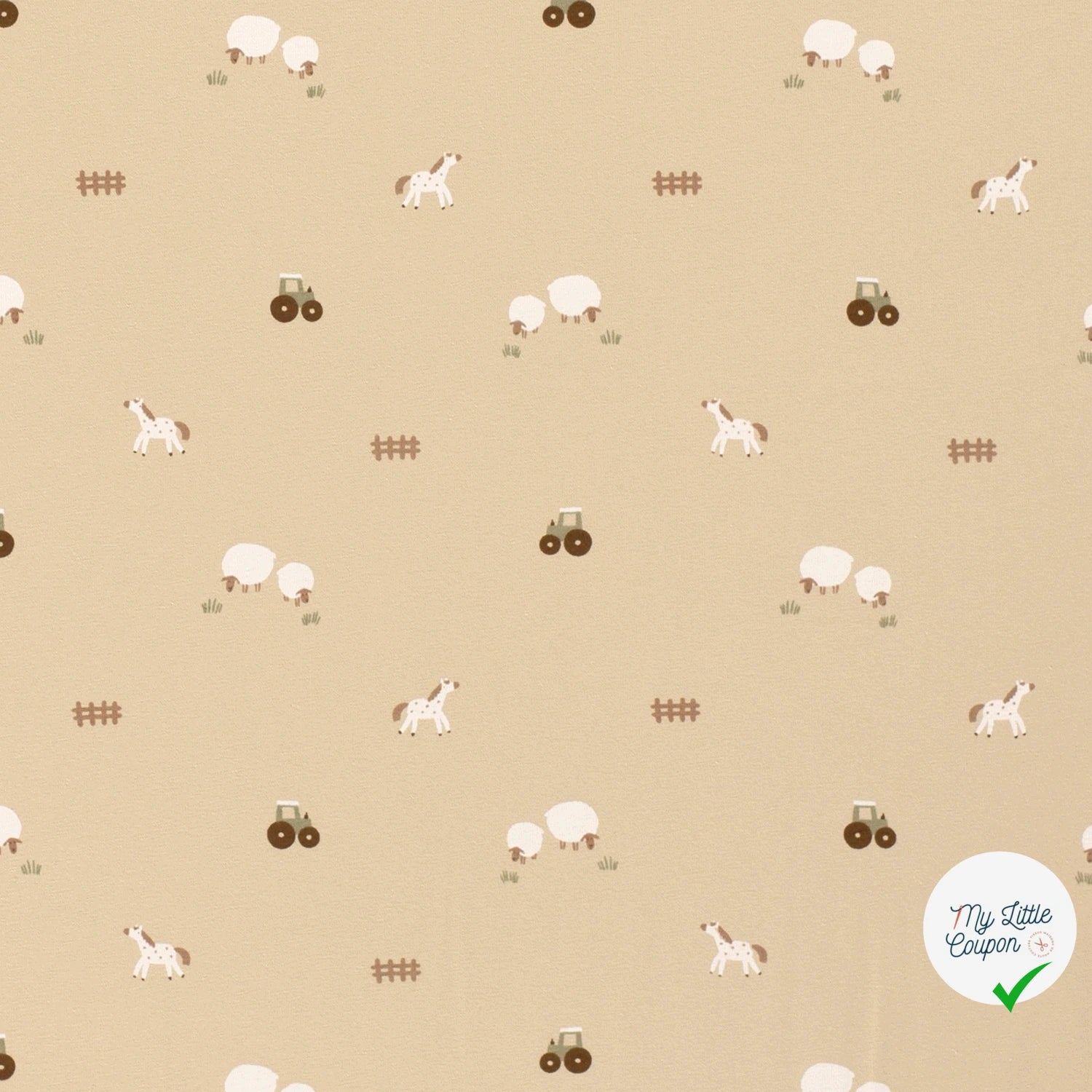 Jersey de coton animaux de la ferme beige