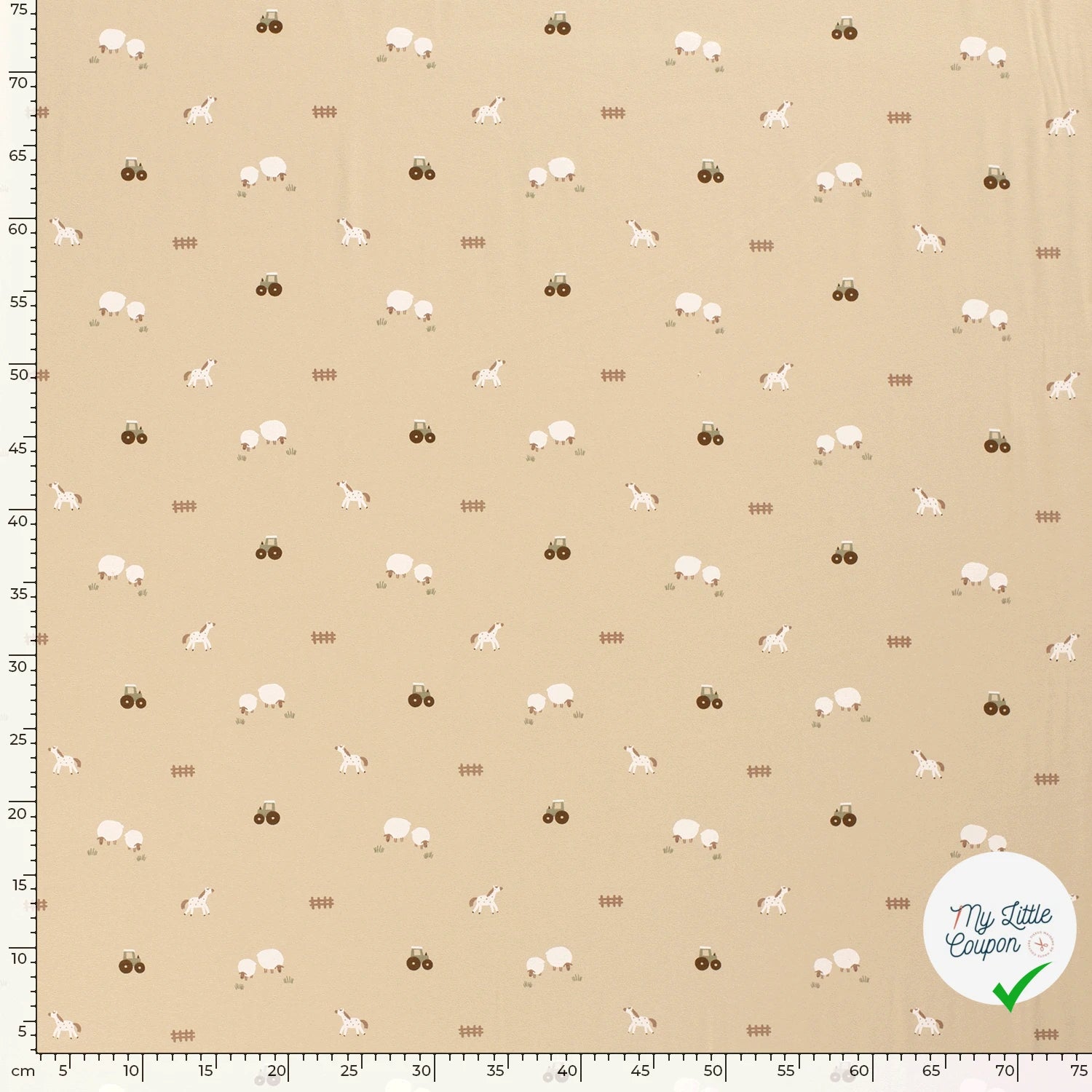 Jersey de coton animaux de la ferme beige