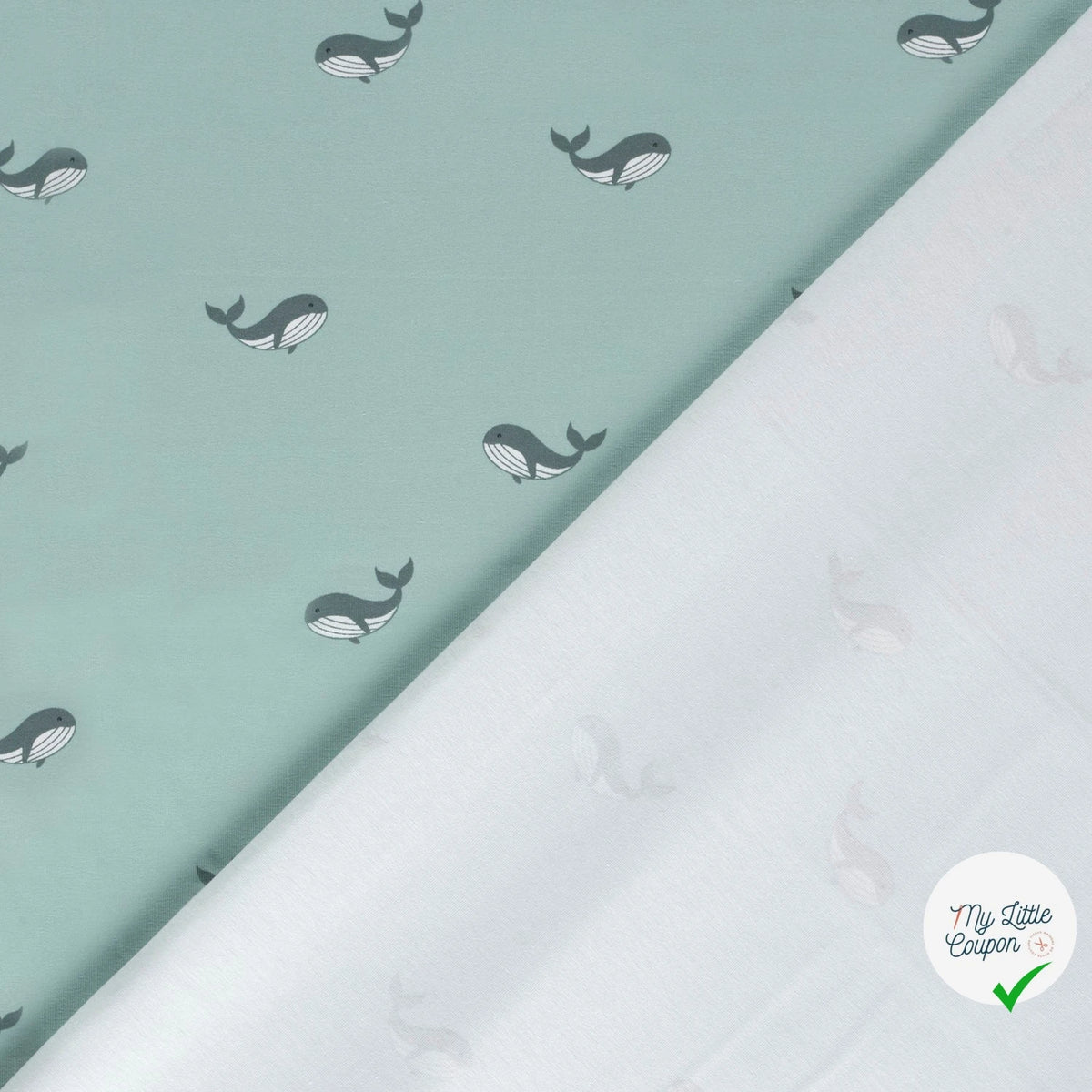 Jersey de coton baleines bleu bébé