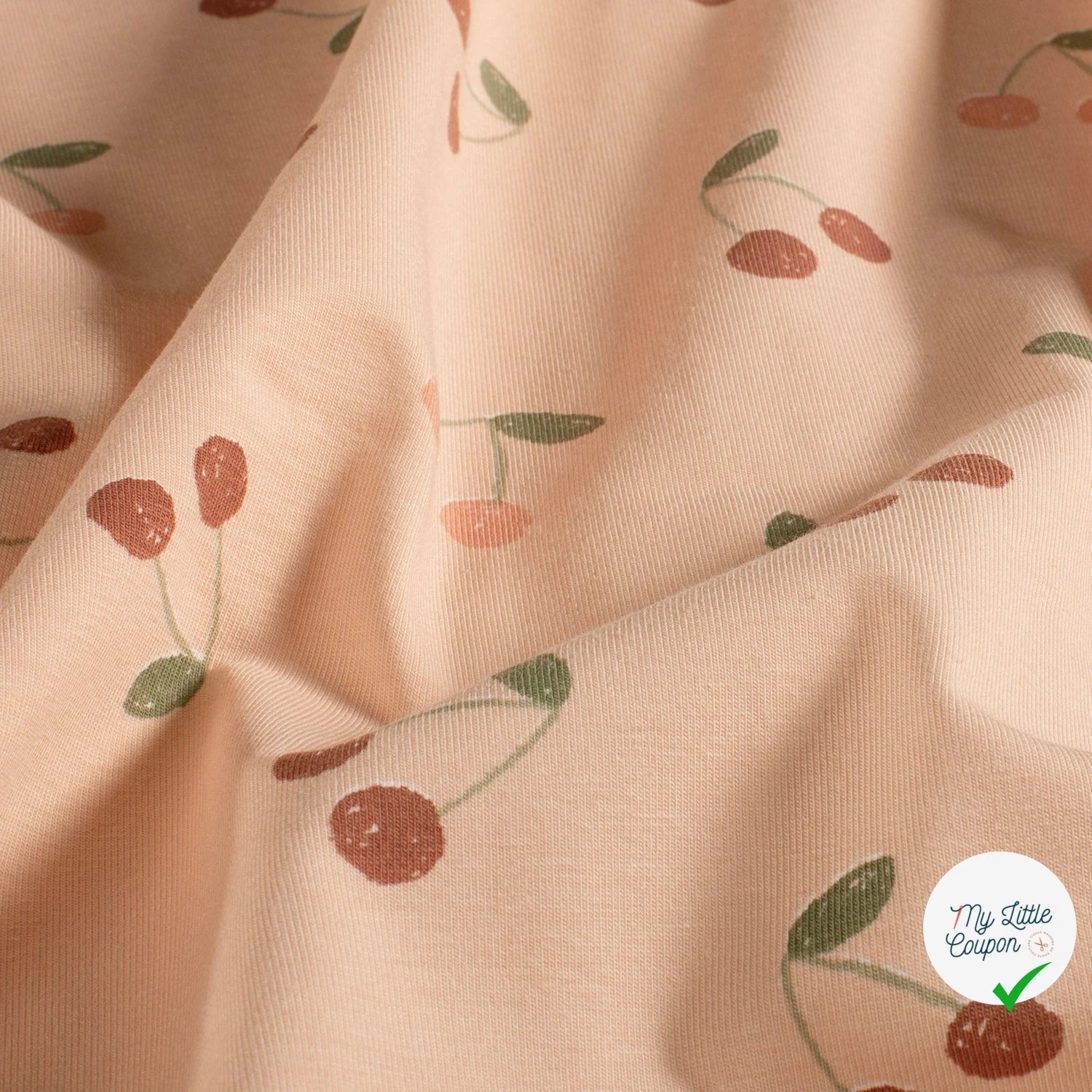 Jersey de coton cerises rose poudré