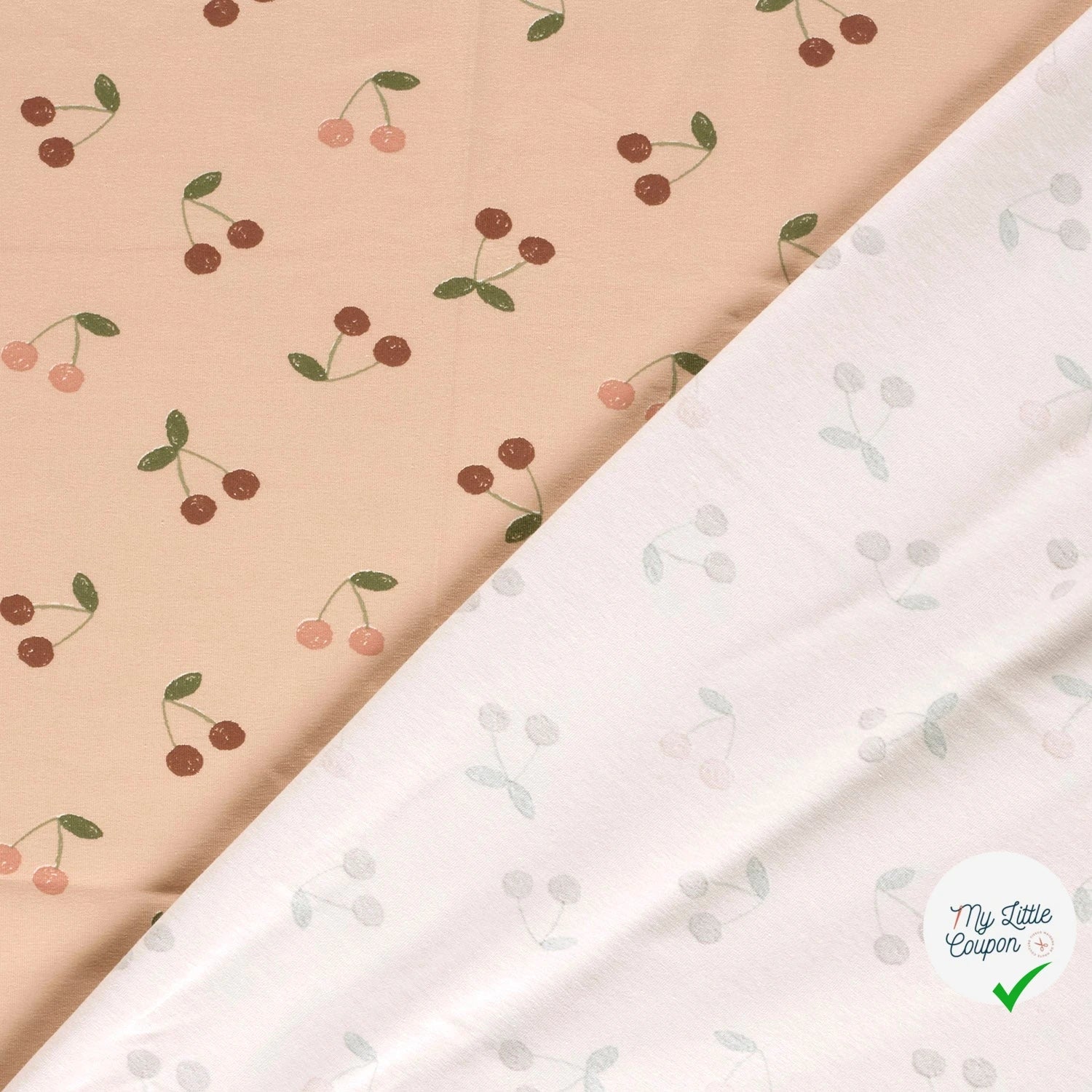Jersey de coton cerises rose poudré