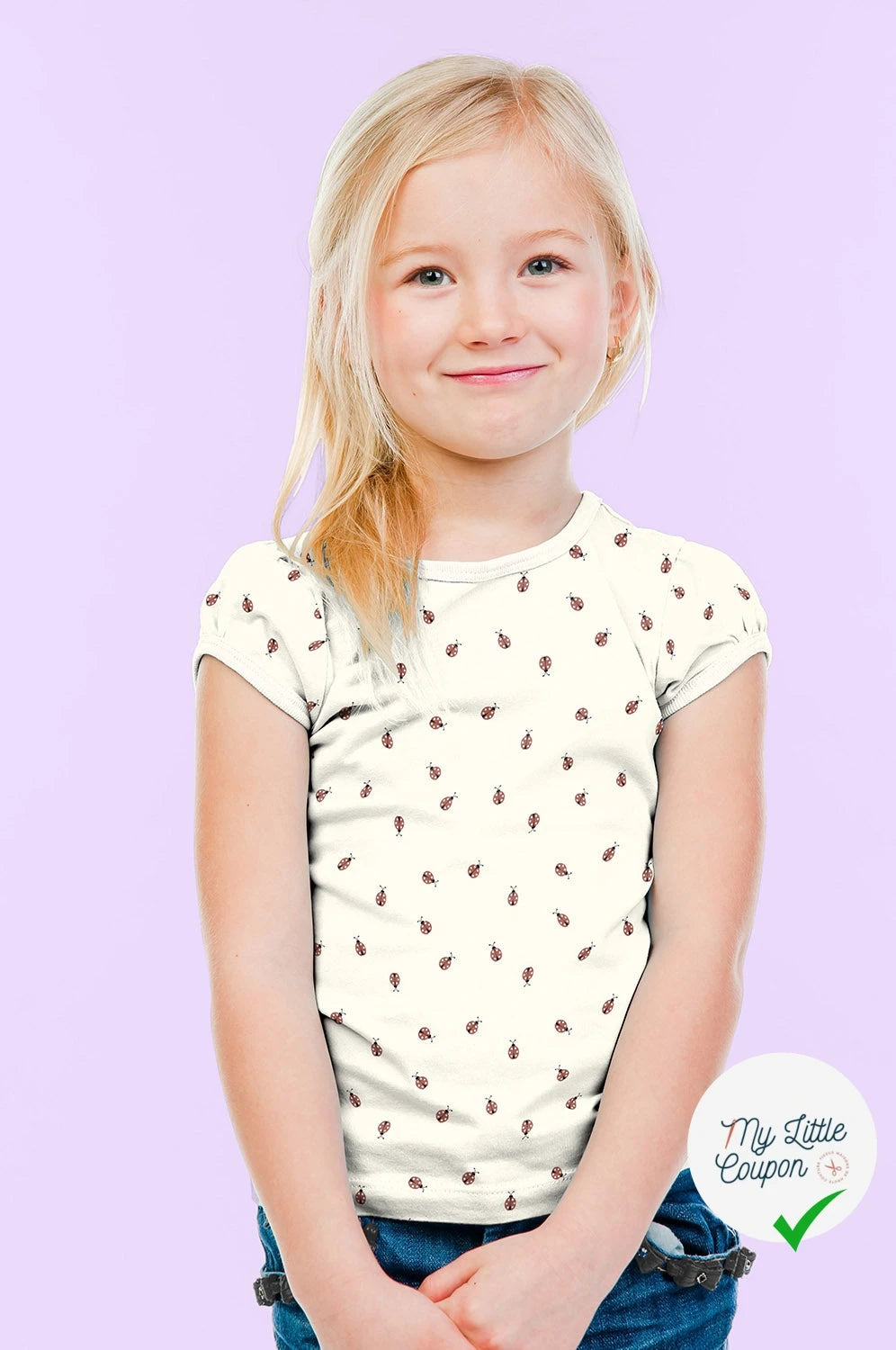 Jersey de coton coccinelles blanc cassé