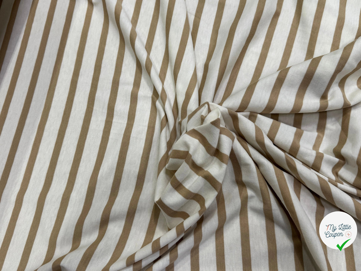 JERSEY DE COTON DOUX STRETCH RAYURES BLANC CASSÉ ET CAFÉ LATTE FABRICATION RÉGION DE TROYES 🇫🇷 - My Little Coupon