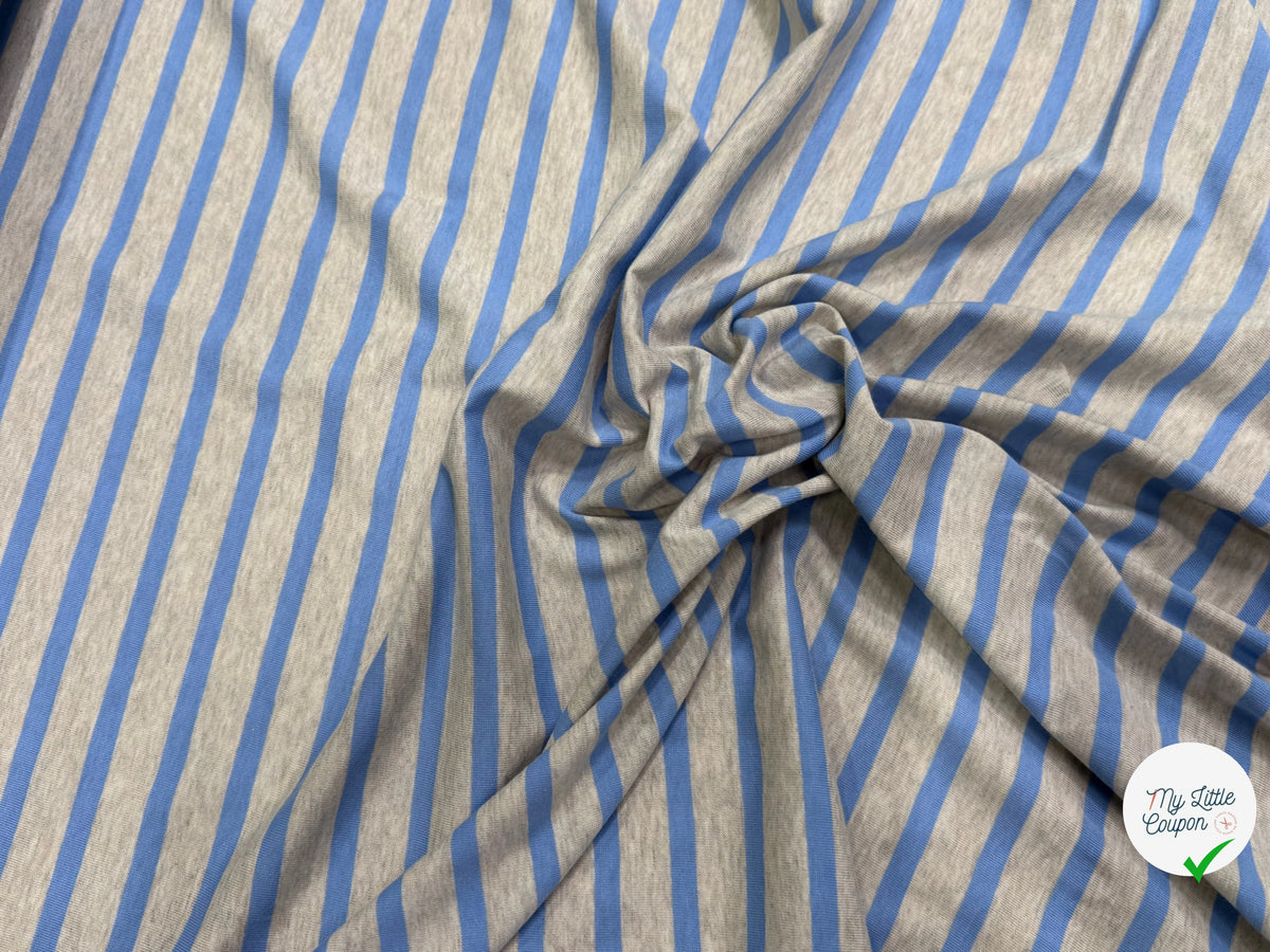 JERSEY DE COTON DOUX STRETCH RAYURES BLEU BÉBÉ ET GRIS FABRICATION RÉGION DE TROYES 🇫🇷 - My Little Coupon