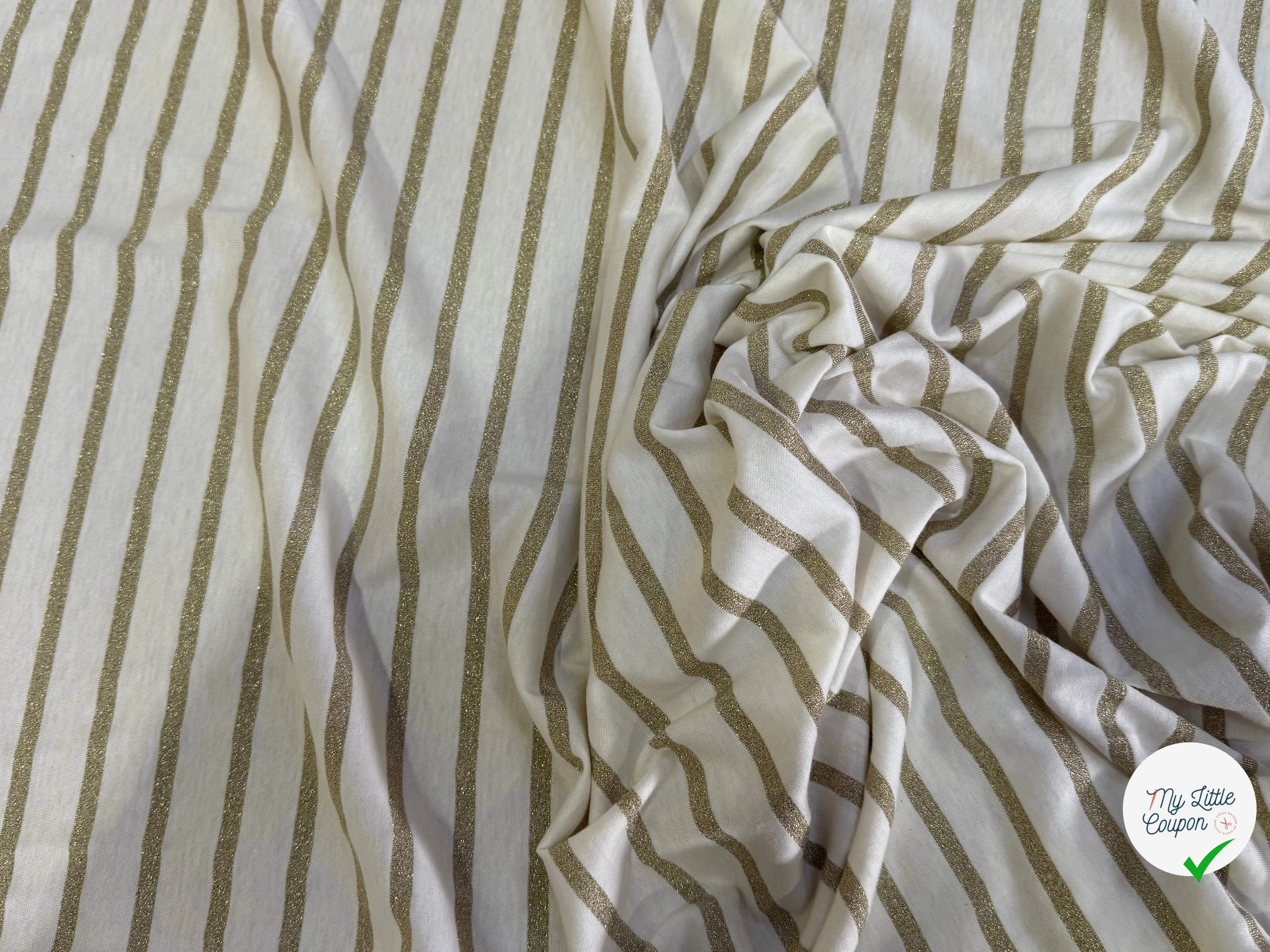 JERSEY DE COTON ÉCRU RAYURES BRILLANTINE BEIGE KAKI FABRICATION RÉGION DE TROYES 🇫🇷 - My Little Coupon