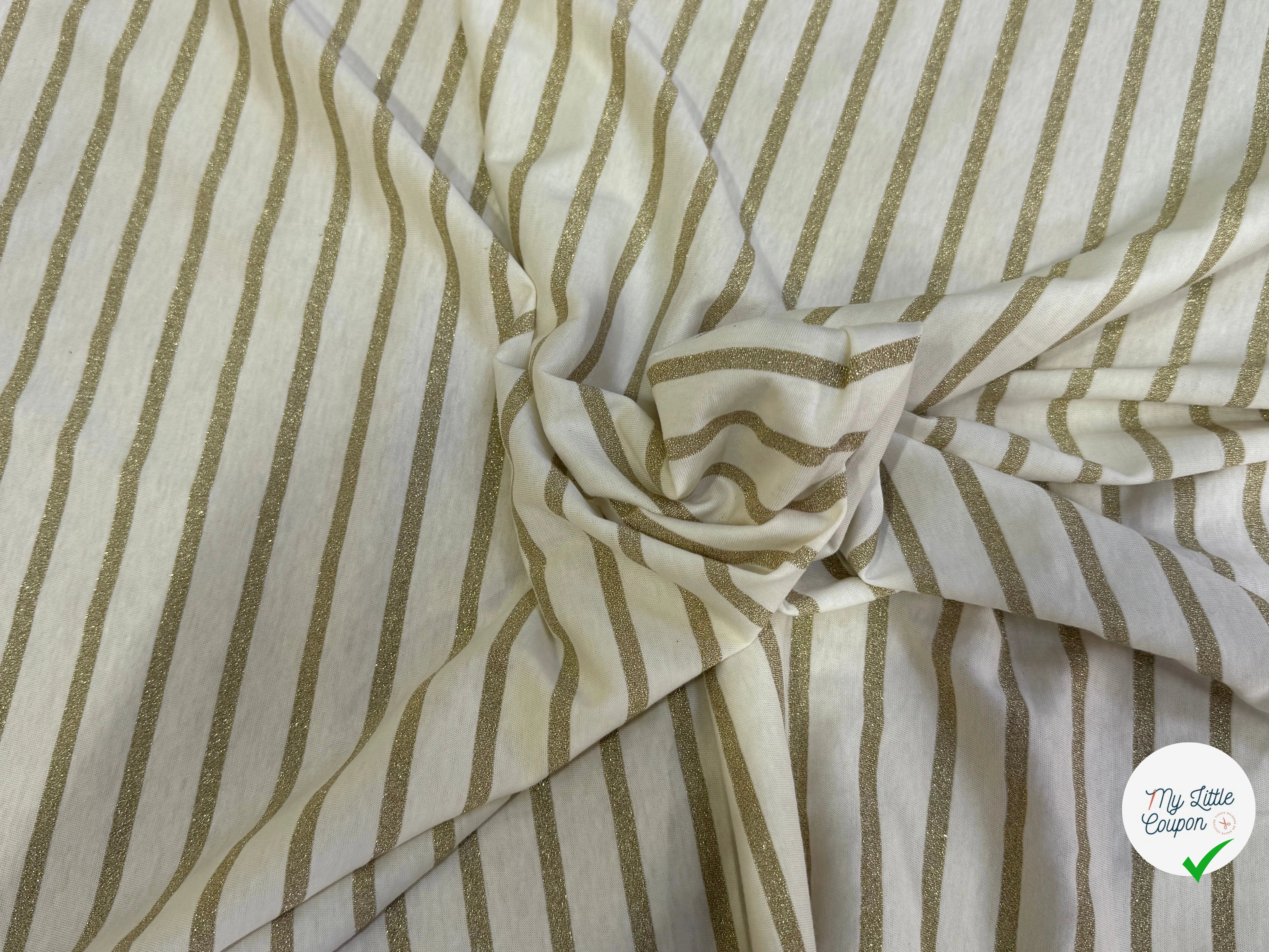 JERSEY DE COTON ÉCRU RAYURES BRILLANTINE BEIGE KAKI FABRICATION RÉGION DE TROYES 🇫🇷 - My Little Coupon
