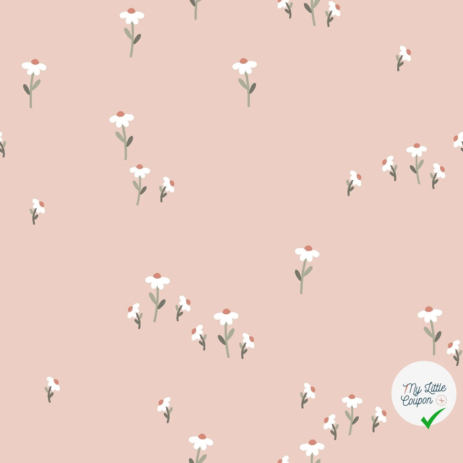 Jersey de coton fleurs rose poudré